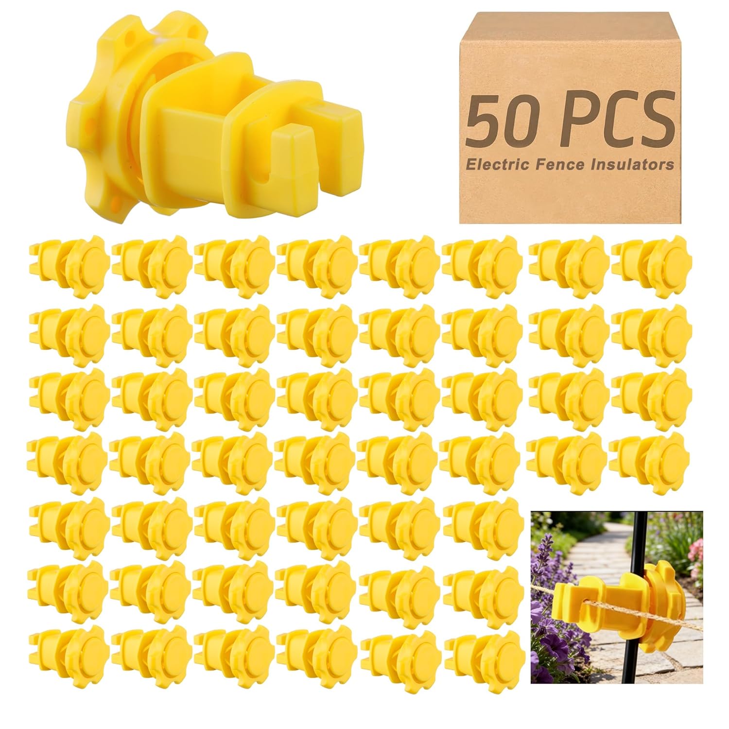 50 PCS Electric Fence Insulators - Screw Mount Round Post Clips, Durable Wire Holders for Farm and Pet Fences - Black