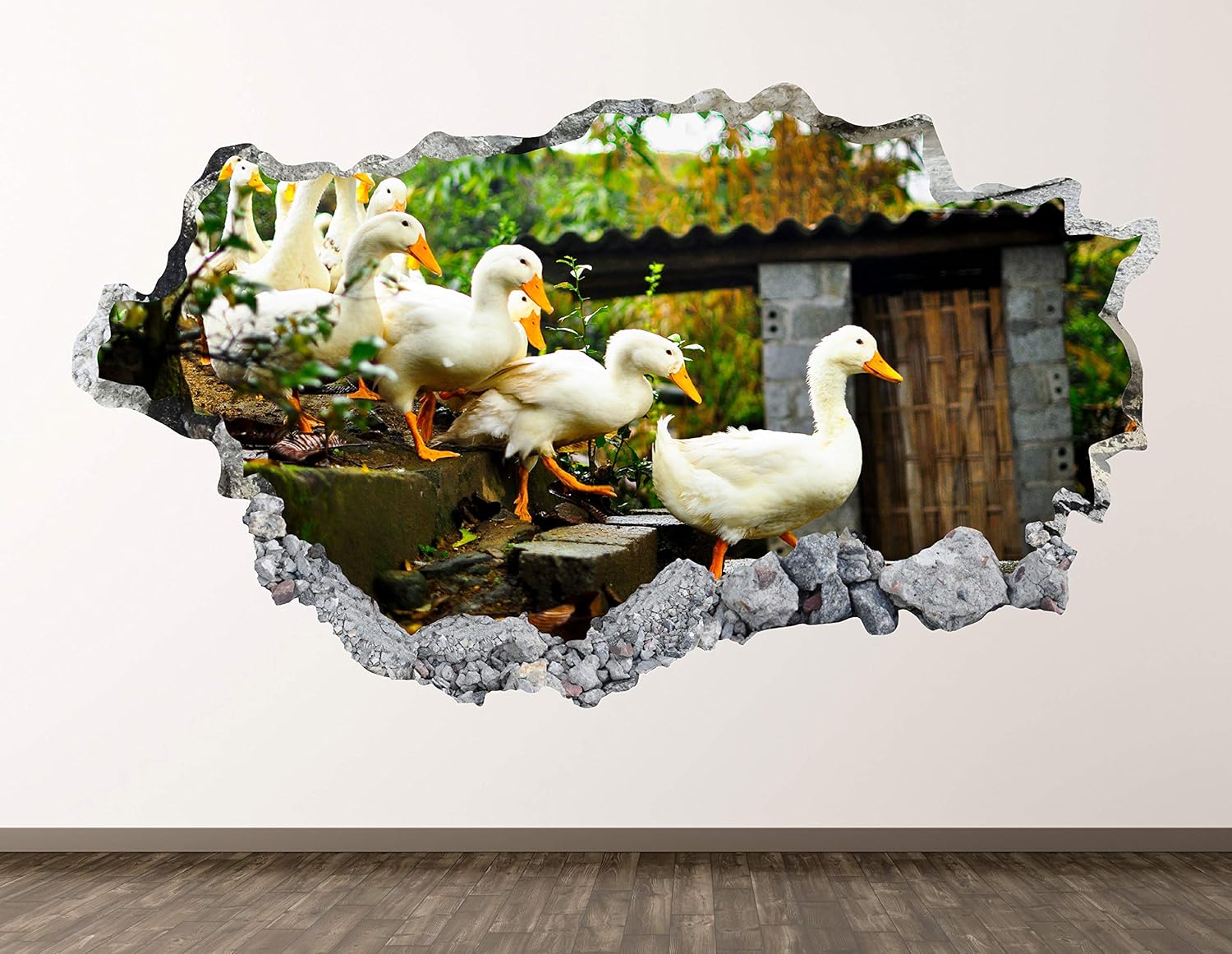 Ducks Wall Decal Art Decor 3D Smashed Birds Sticker Poster Kids Room Mural Custom Gift BL2009 (30"W x 18"H)