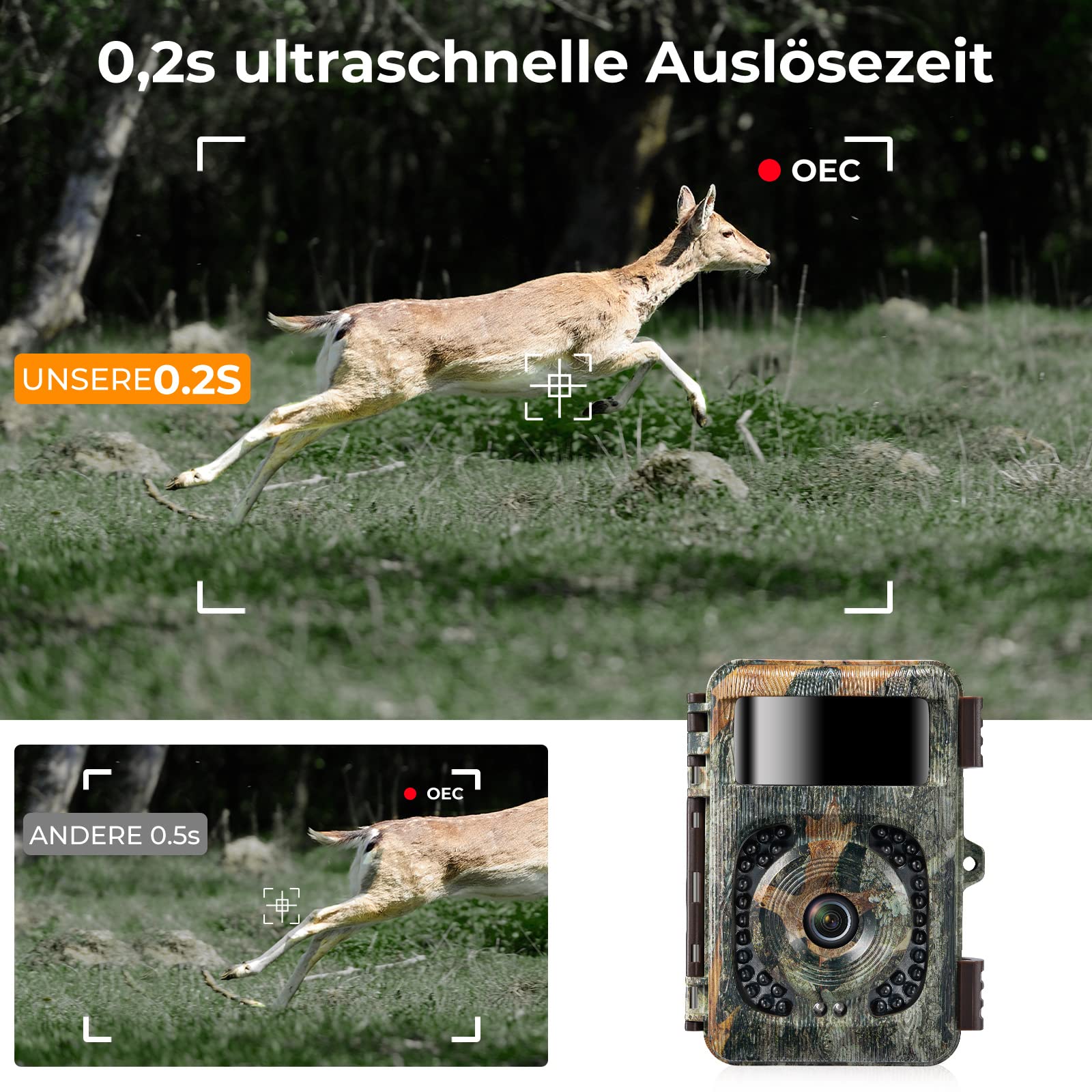 K&F CONCEPT 48MP 4K WLAN Wildkamera handyübertragung, WiFi Wildkamera mit bewegungsmelder nachtsicht 0,2s No Glow LEDs IP66 120°Erfassungswinkel Jagdkamera mit 64G Speicherkarte und 8 Batterien