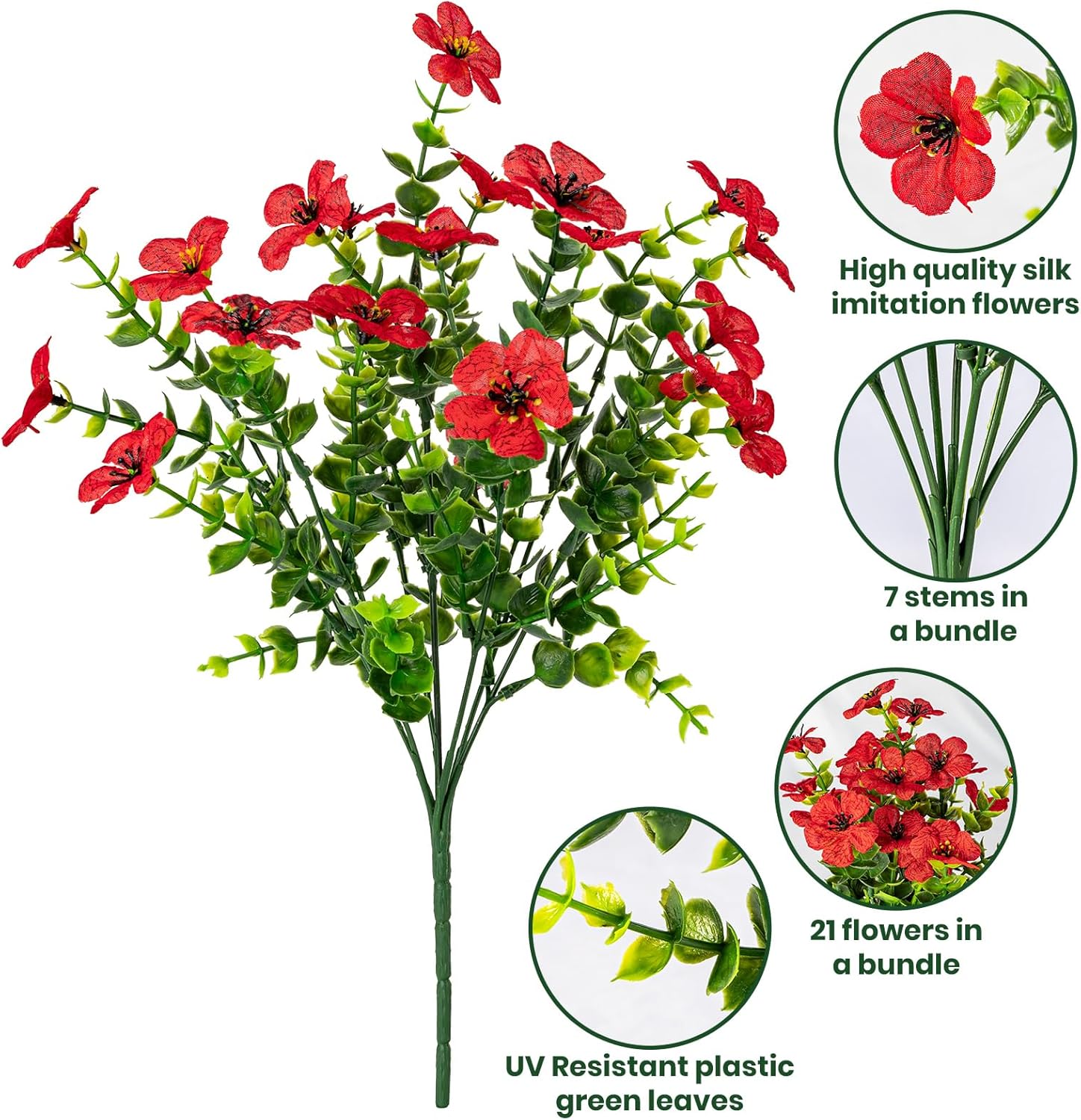 Lnoicy 20 Bundles Artificial Flowers for Outdoor Fake Plants for Spring Decoration,Faux Eucalyptus Flowers for Planter UV Resistant Lifelike for Home Porch Garden（7 Color） - Image 3