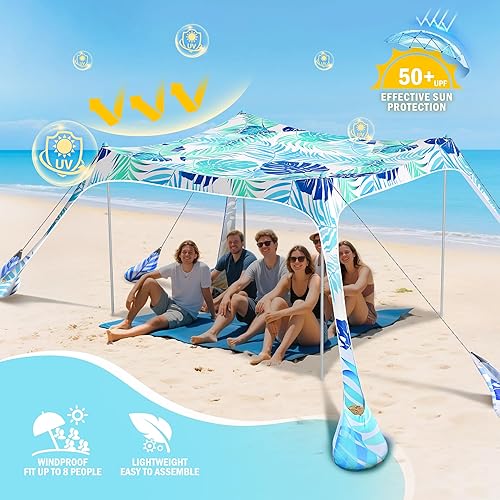 Miniatura 2 de 2PM SPORTS Tienda de campaña de playa con protección UV UPF50+, refugio grande para exteriores, refugio de playa grande para la familia, picnic,