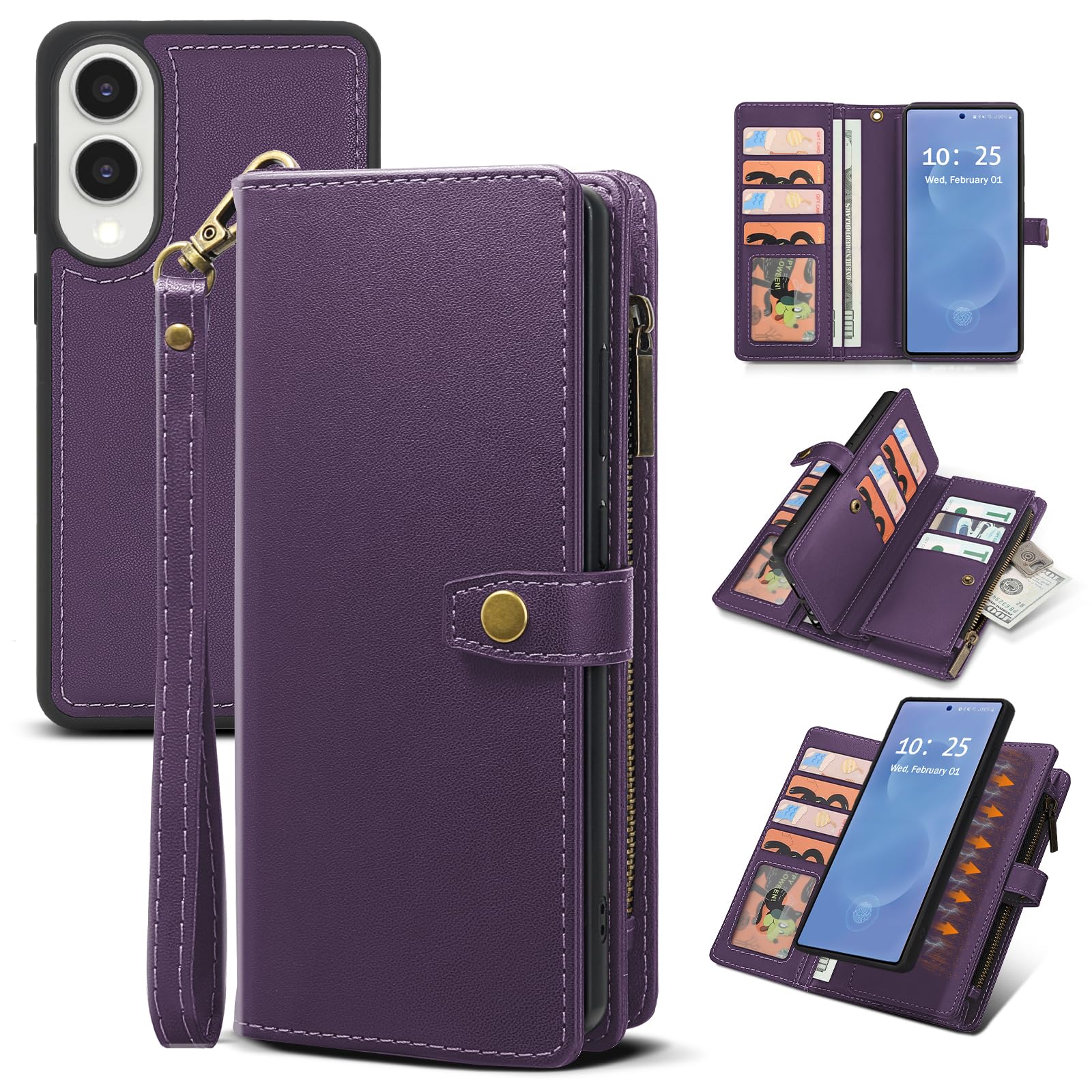 TwoHead for Samsung Galaxy S25 Edge Wallet Case with Card Holder, Detachable Magnetic Phone Case for S25 Edge,PU Leather All-Round Protective Phone