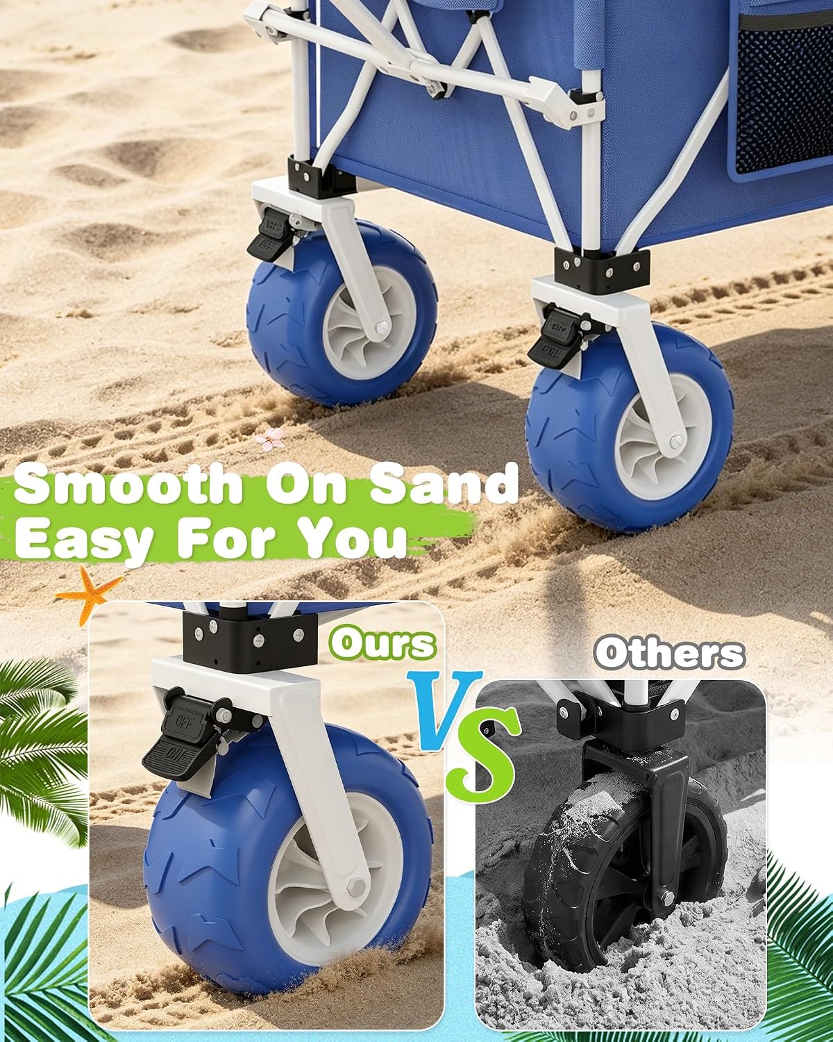 59L Beach Wagon with 9×4 Big Sand Wheels, Expandable Tailgate | Heavy Duty Collapsible Utility Cart with 9 All-Terrain Non-inflatable Balloon Wheels for Beach Camping Baseball Fishing