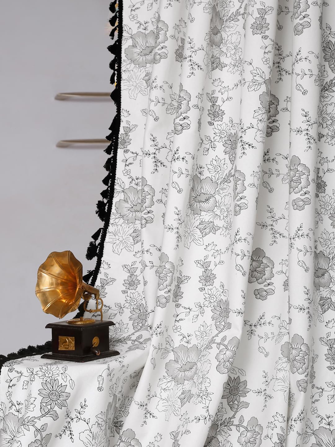 VORHANG Bohemian Cotton Curtain for Long Door, Boho Curtain with Eyelets and tieback- 1 Piece Curtain Pack (Long Door -9 feet x 4 feet, Floral-Black) (B0CZZ4FKYF) Amazon Price History, Amazon Price Tracker