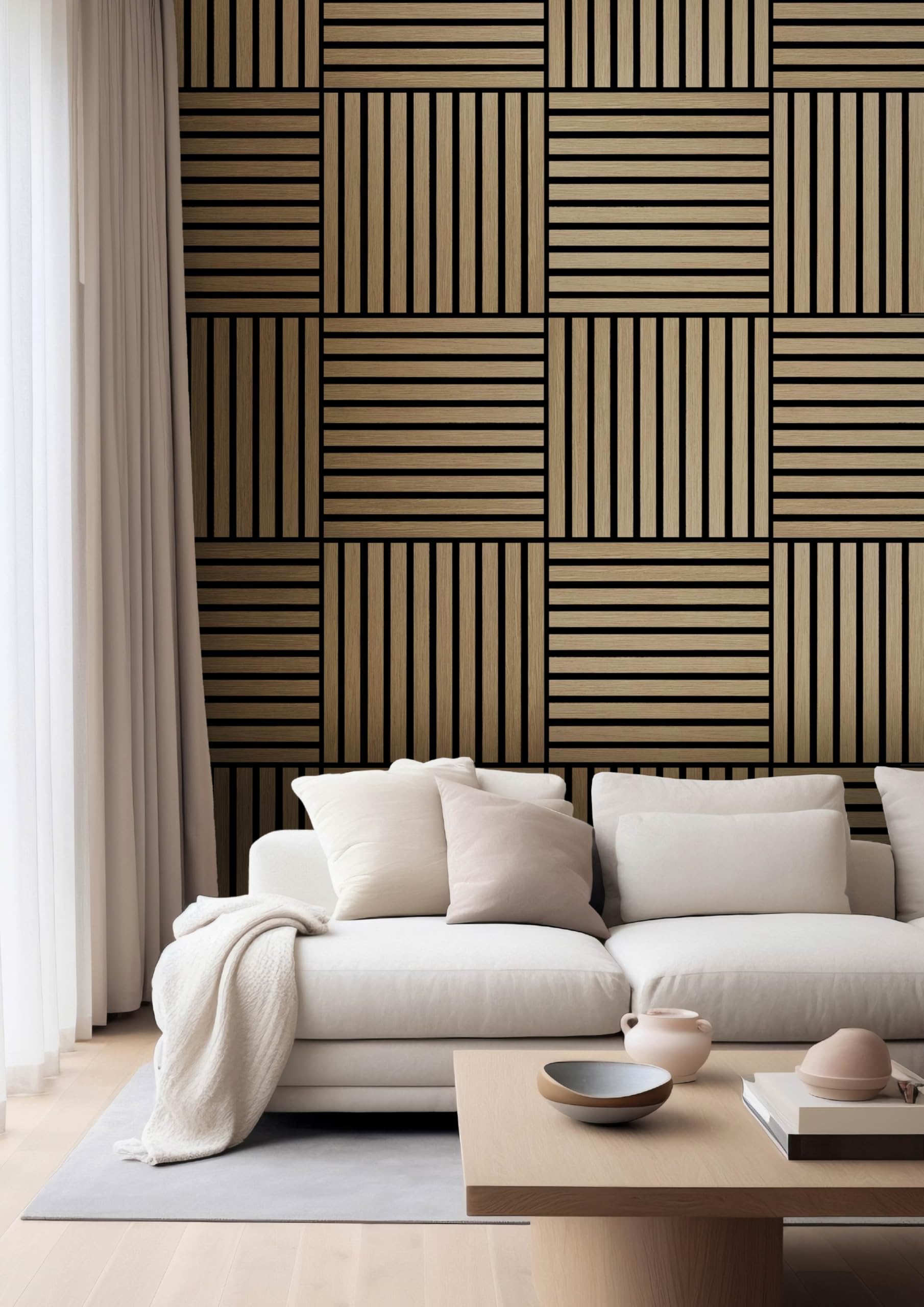eacommerce | Pannello Fonoassorbente, Doghe in MDF, 60x60 cm, Rivestimento murale | Isolamento acustico, Facile da installare, Leggero | Migliora l’acustica e riduce il rumore | Confezione da (Rovere)