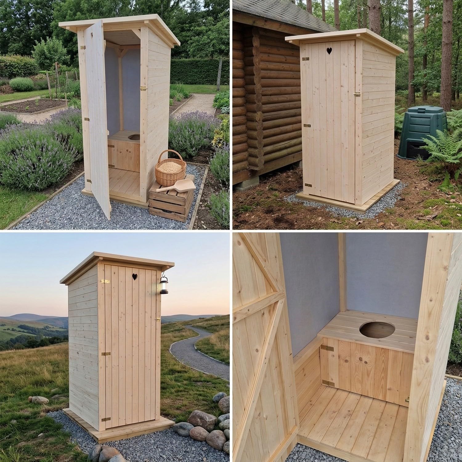 Cabine toilette sèche artisanale extérieur + abattant, seau et sciure 20 L