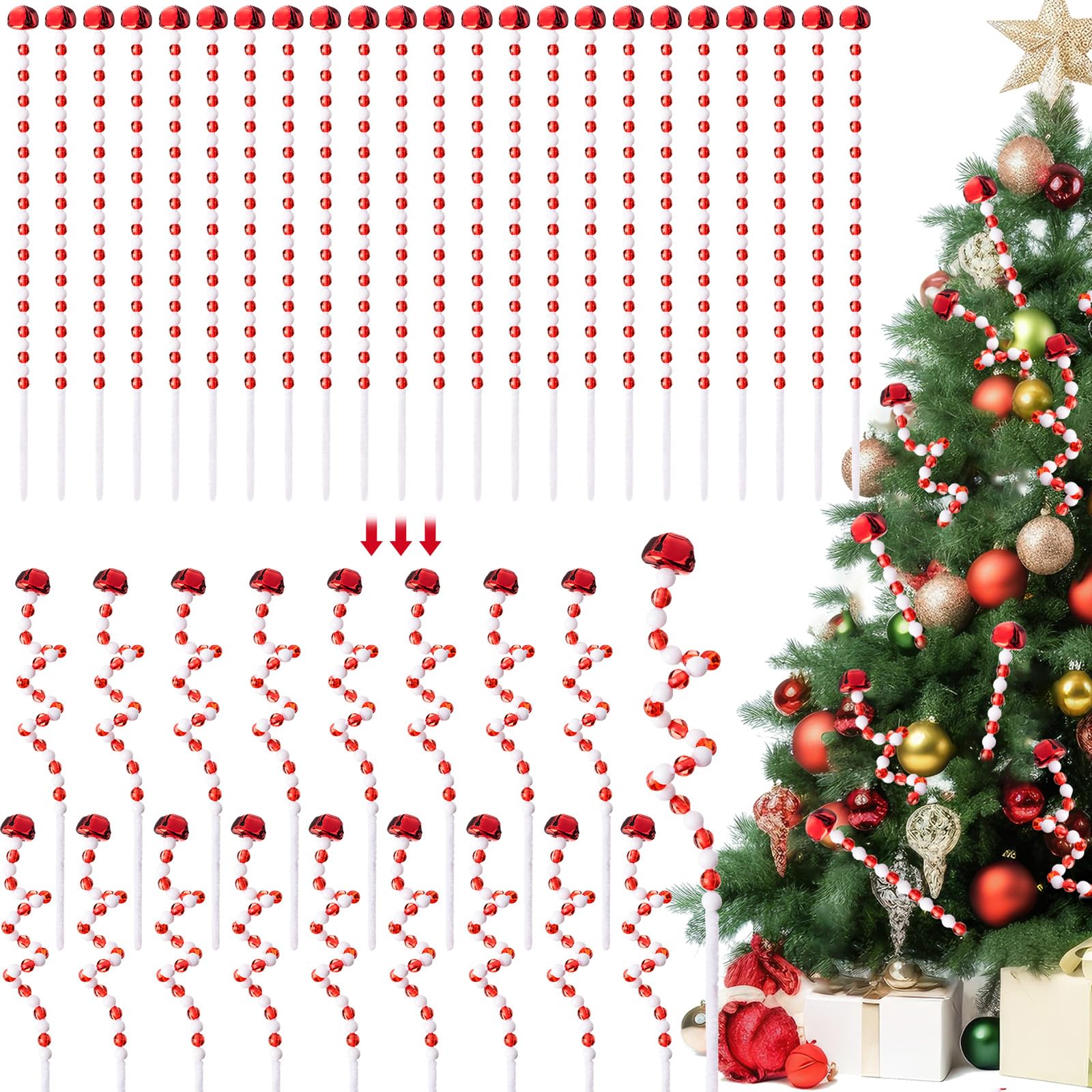 Photo 1 of 80 Pieces 11.8 Inch Christmas Picks Candy Bell DIY Curly Picks Peppermint Candy Picks Christmas Tree Ornaments for Christmas Decorations Vase Home Office Party (Bell)