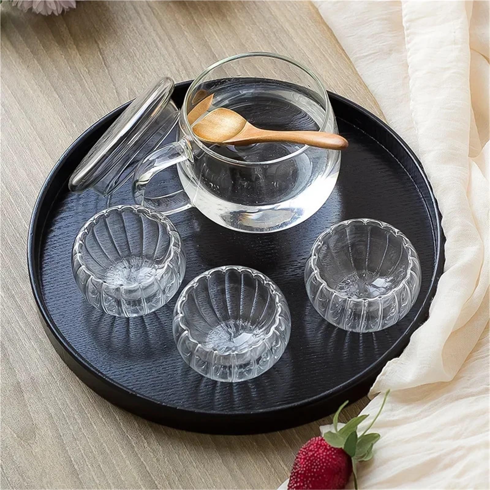 Bandeja para Servir (2 Unidades), Redonda de Madera Maciza, para té, café, Aperitivos, té, Rectangular, Tradicional (Redonda, Negra, 24 cm)
