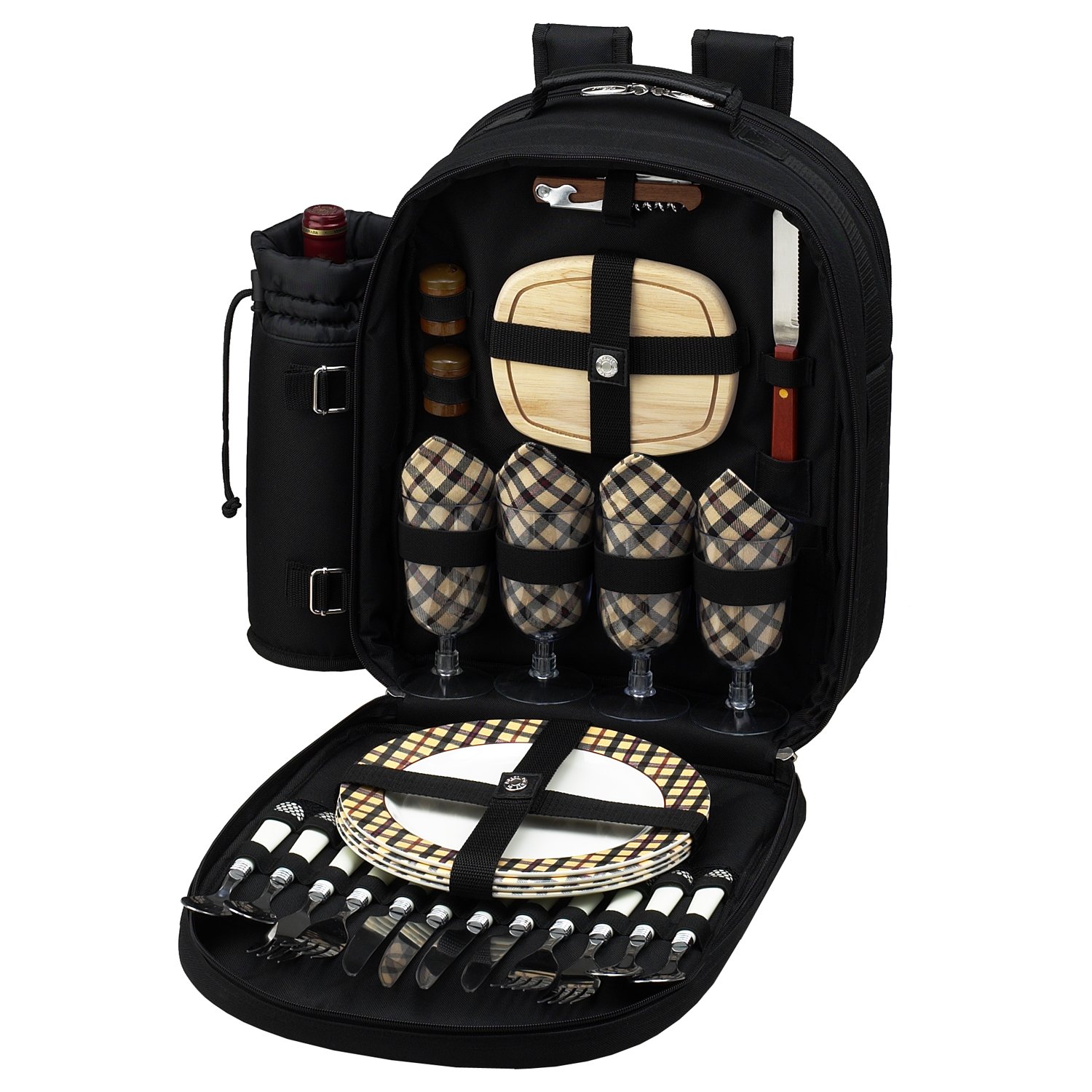 Picnic at Ascot Personalized Monogrammed Equipped 4 Person Picnic Backpack with Cooler & Insulated Wine Holder- Designed & Assembled in The USA