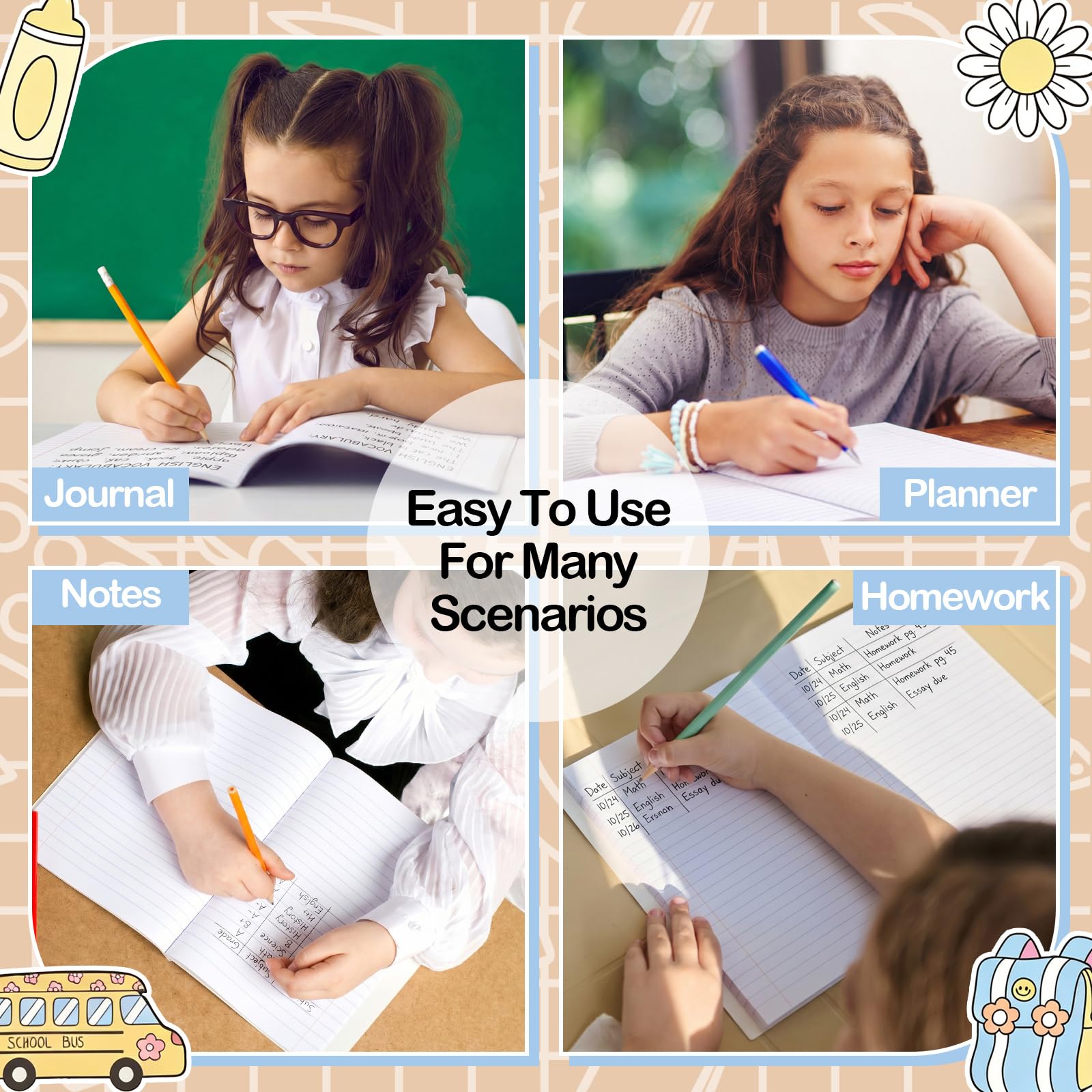 Eaasty Composition Notebook Wide Ruled Paper Assorted Marble Aesthetic Composition Notebook 100 Page 7.5" x 9.75" Journal Gift for Back to School First Day of School Students Teacher(6 Pcs,Classic)