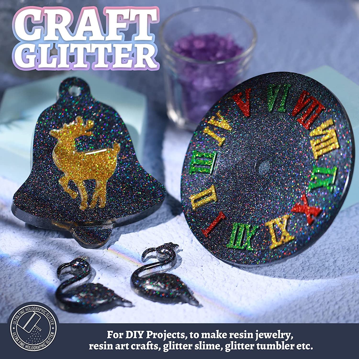 Glitter ultra fine olografico da 180 g, in resina glitterata da 0,3 cm, per capelli, viso, corpo, unghie, LEOBRO metallizzato, iridescente, per bicchieri, artigianato, nero