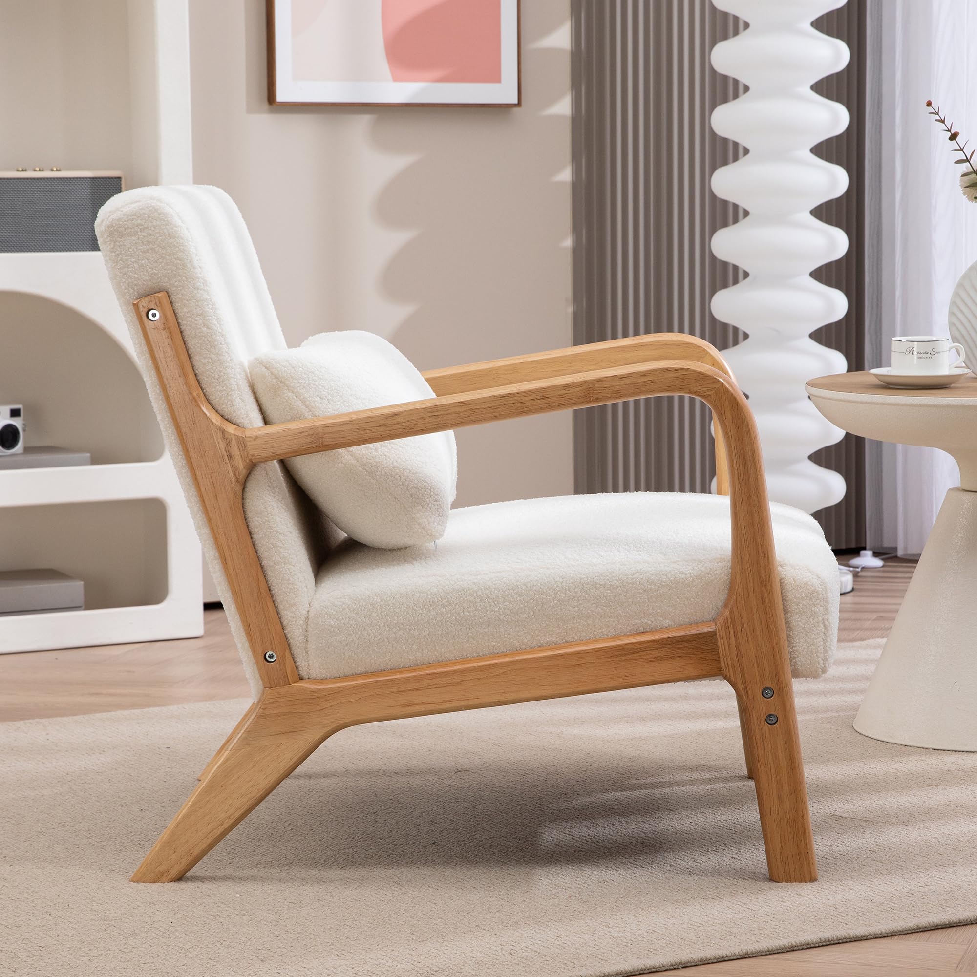 HOMCOM Poltrona Lounge Telaio in Legno Massello Effetto Velluto Crema