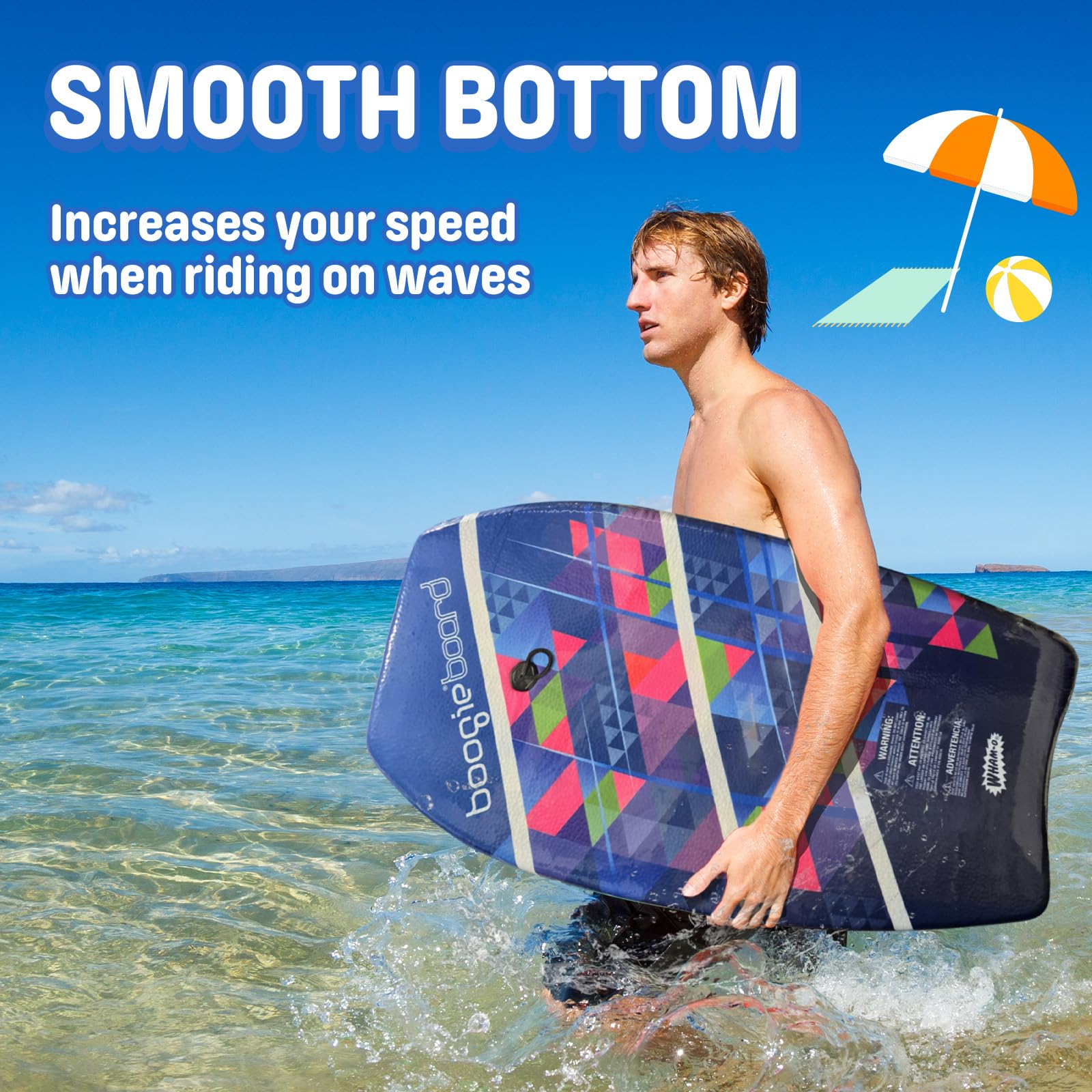 Wham-O Boogie Board, planche de bodyboard légère de 94 cm pour la plage, avec laisse de poignet pour débutants et entraînement, toutes les conditions ondulées (lot de 1)