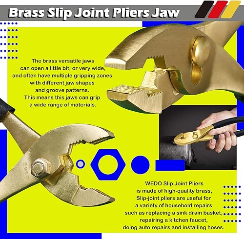 Miniatura 10 de WEDO Juego de alicates de latón de 2 piezas, alicates de punta larga de 8 pulgadas con mango antideslizante, alicates de punta de franja, longitud