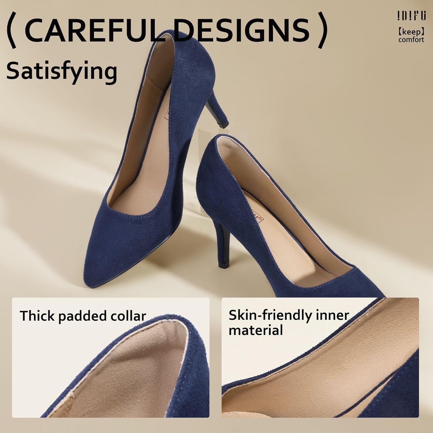 IDIFU IN3 High Heels Pumps Closed Toe Heels Women's Pumps Stiletto Pointed Toe Dress Shoes Wedding Prom Bridal Work Office Bride Guest Trendy Dressy Fashion Comfortable Pump Shoes - Image 5