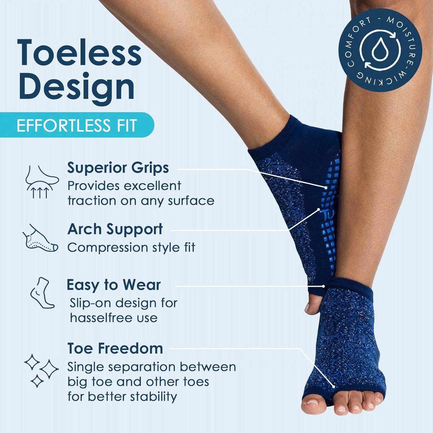 Tucketts Anklet Toeless Pilates Socks with Grips for Women, Non-Slip Ankle Toeless Yoga Socks with Grips for Barre, Size 5-13 - Image 2