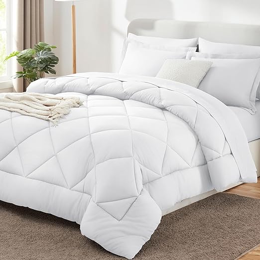 CozyLux Twin Comforter Set with Sheets White - 5 Pieces Bed in a Bag Twin, All Season Bed Set for Girls and Boys, Bedding Set with Down Alternative Comforter, Sheets, Pillowcase & Sham