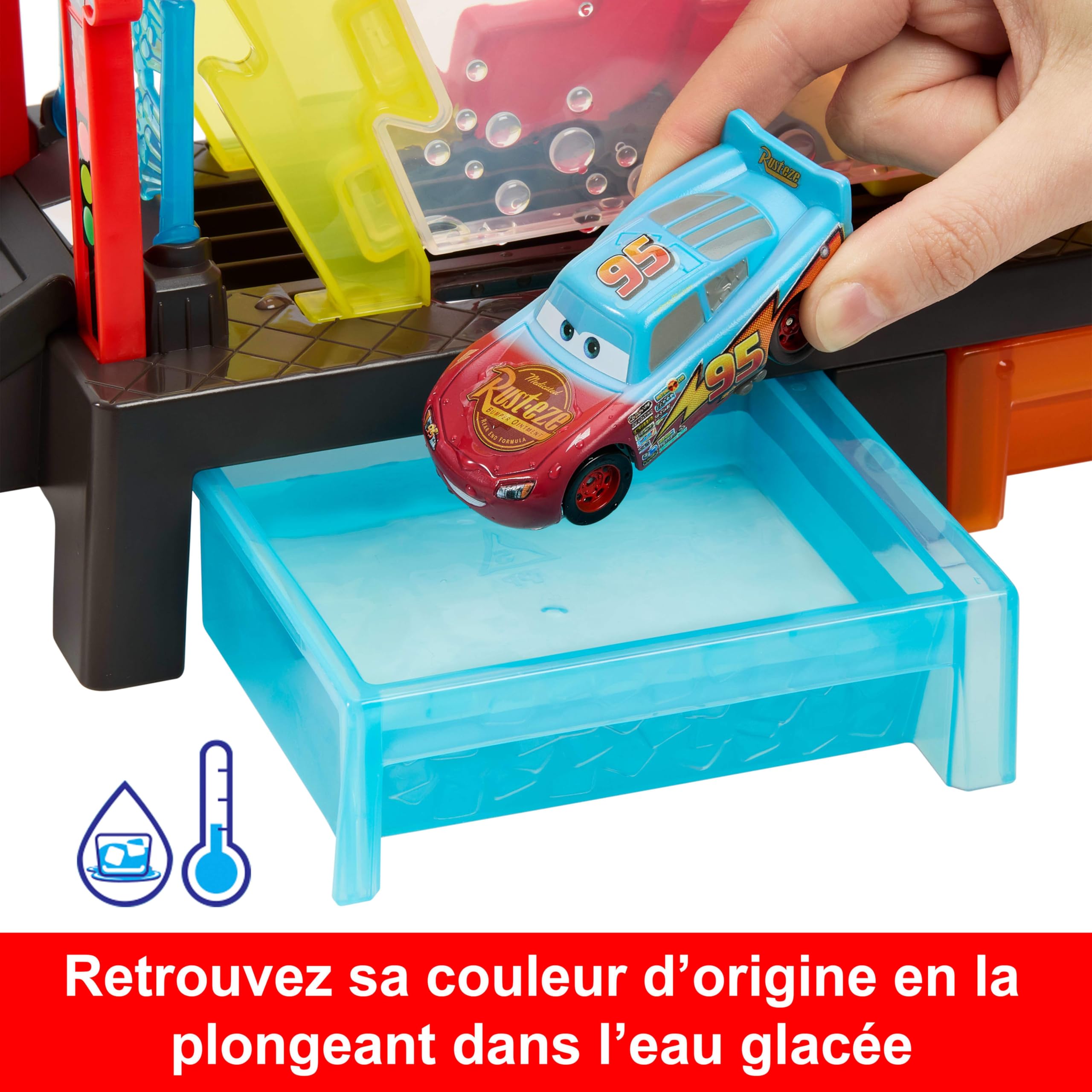 Disney · Pixar Station de Lavage Cars Color Changers Coffret de 51 cm de long avec véhicule Flash McQueen doté d’une fonction de changement de couleur, se connecte à d’autres coffrets, JBM70
