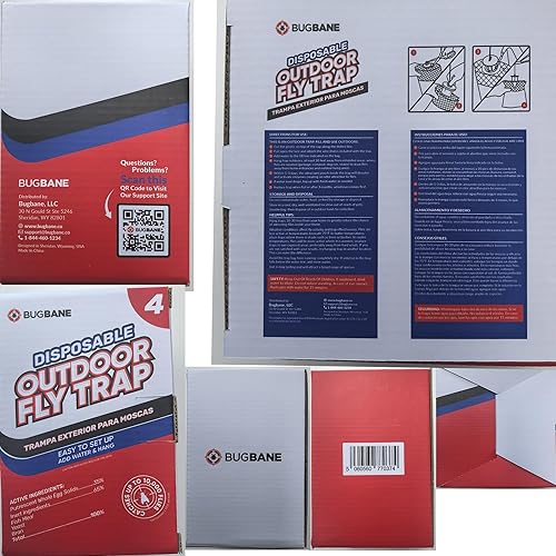 Miniatura 8 de Trampas para moscas para exteriores para patio. 4 bolsas no tóxicas para moscas precebadas desechables para exteriores. Atrapasinsectos colgantes