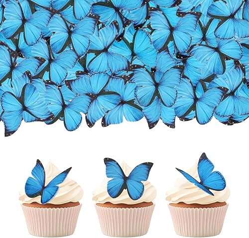 Un juego de 60 piezas de papel de oblea, cupcakes de mariposa, decoración para hornear, festival de boda, postre, decoración de alimentos,