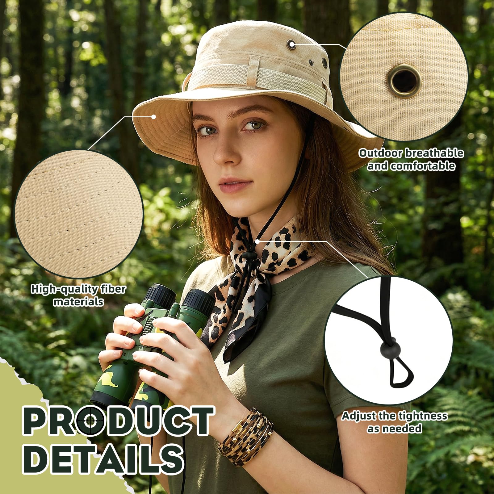 Oerphh Safari Explorer Costume Accessories Set Outfit for Women Dress Up Zoo Keeper with Hut Tarnkleidung, Fernglas - Image 3