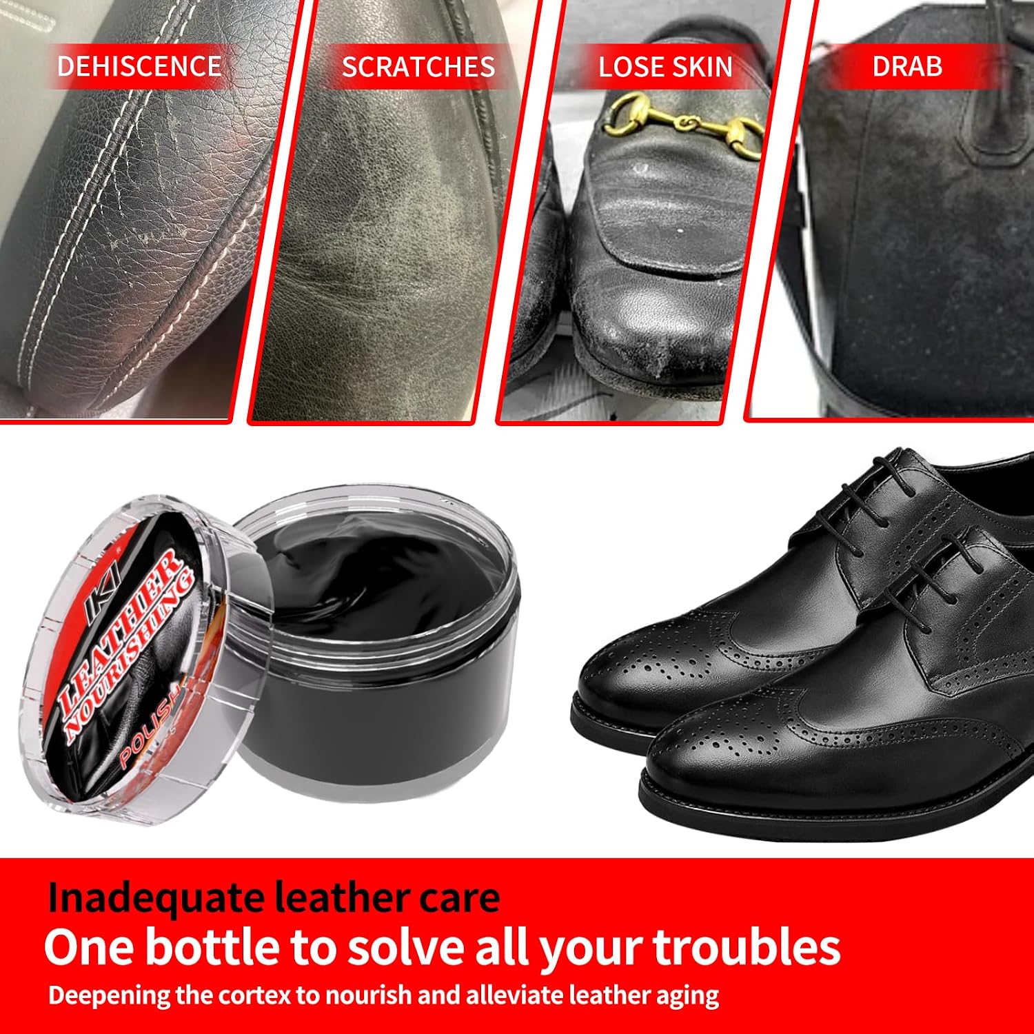 IKI Shoe Polish for Leather - Shoe Shine Kit with Sponge, Applicator - 3.17 Oz Nourish Shoe Cream for Boots and Shoes