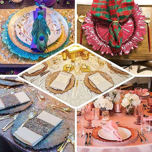 Miniatura 5 de Efavormart - Paquete de 6 platos de carga redondos de plástico azul marino de 13 pulgadas, con borde con volantes, para bodas, eventos