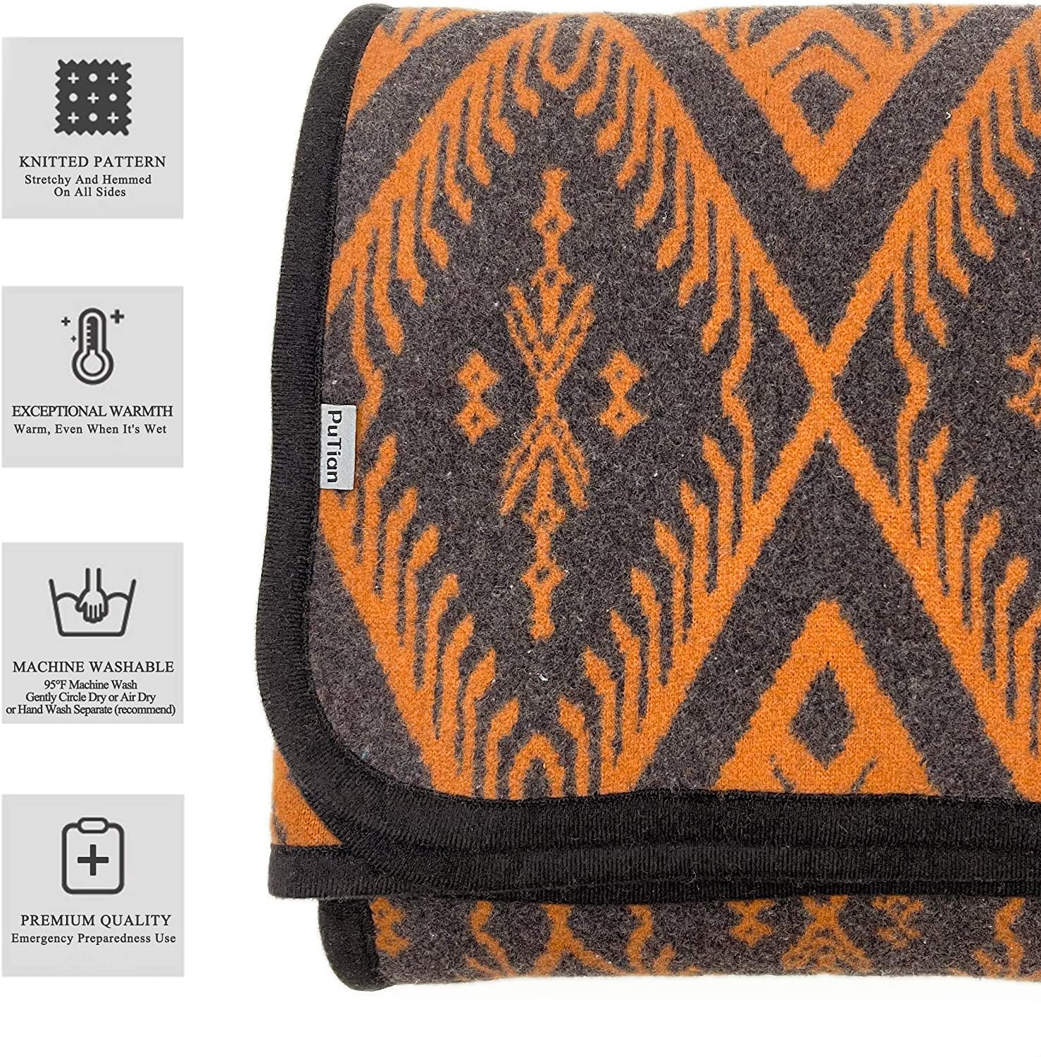 Coperta In Lana Merino 160x220 Cm - Boemia, Per Divano E Campeggio, Nero Carbone - Foto 5