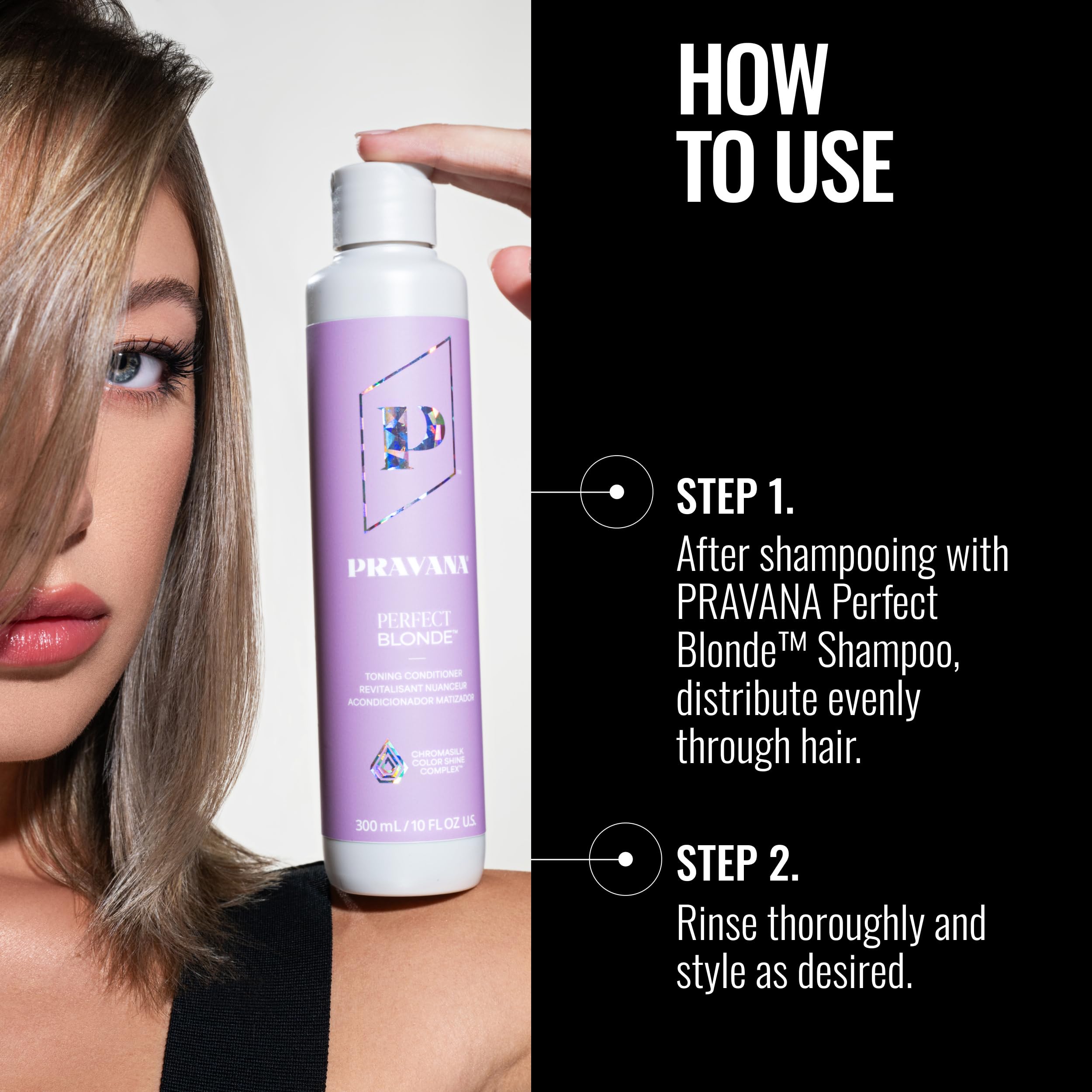 PRAVANA The Perfect Blonde Purple Toning Conditioner | Neutralizes Brassy, Yellow Tones | For Color Treated Hair | Chromasilk Enhances Shine & Protection | Vegan, Cruelty-Free | Paraben & Sulfate Free