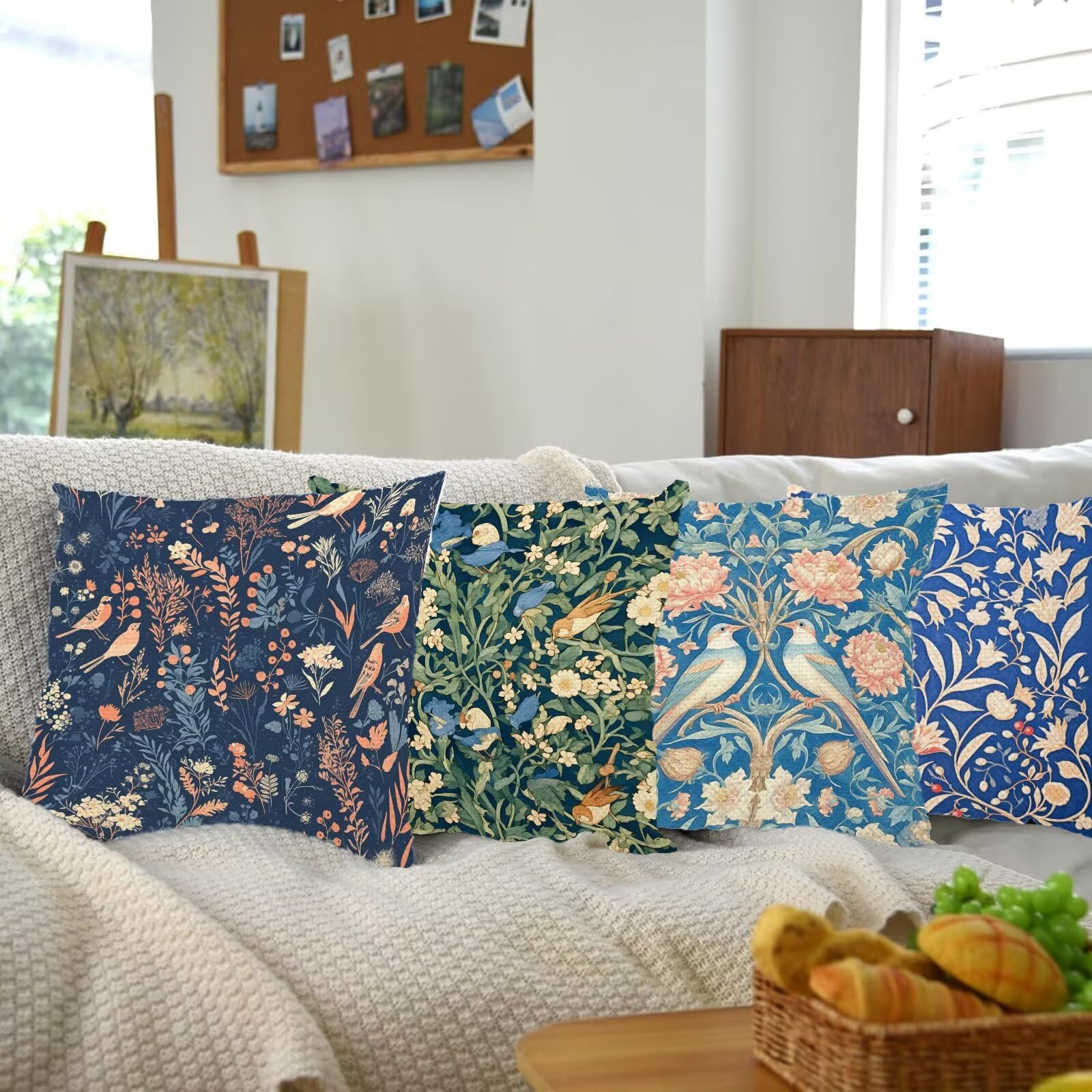 Fundas Cojin 80x80cm Juego de 4, Lino Funda Cojines 32x32in, Cojines Grandes para Sofa, Flor Animal Cojin Decorativos, Fundas Almohada Exterior Impermeable, Verano Hogar Exterior Almohada Sofa L-626