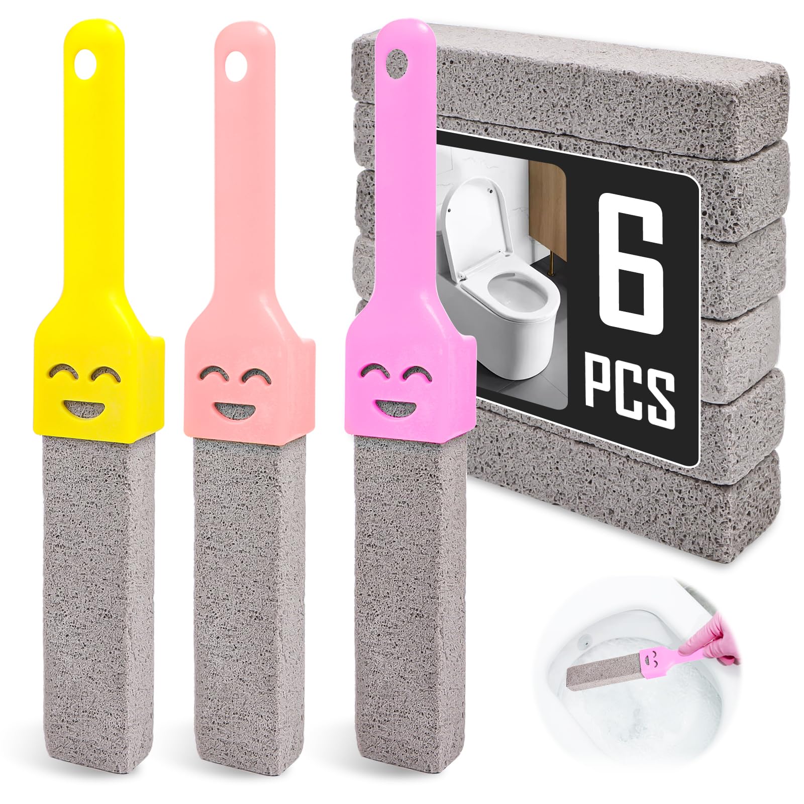 6 sztuk pumeksu do czyszczenia toalety, pumeksu z 3 uchwytami, blok do czyszczenia WC, toaleta Pumice Stone, kamień do czyszczenia kamienia moczowego, do toalety, umywalki, wanny