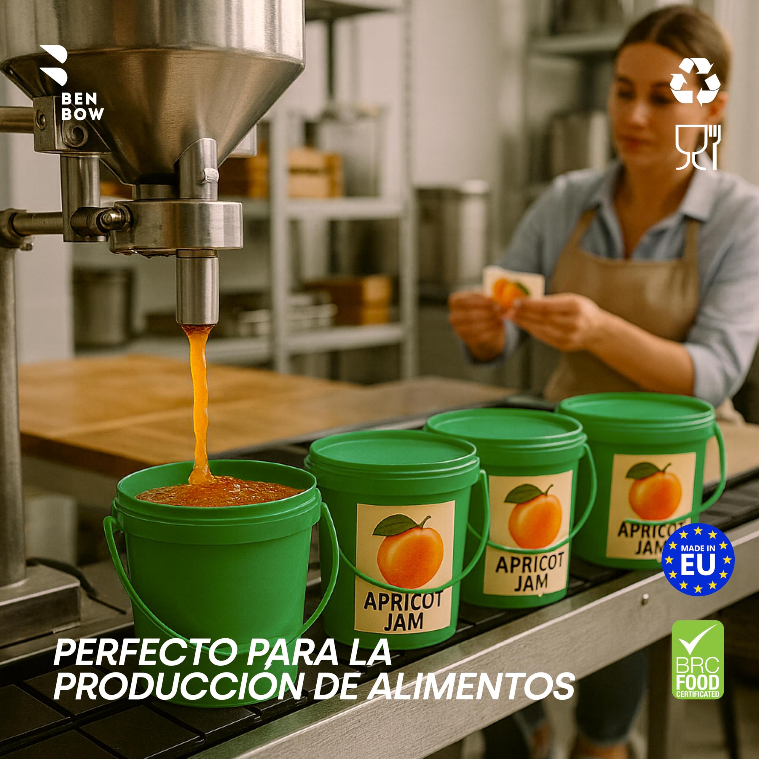 BenBow Cubo con Tapa 1l Verde 100x 1 litros - Apto para Alimentos, Resistente, hermético, a Prueba de Fugas, sin olores - contenedor de plástico para Almacenamiento, con asa - vacío