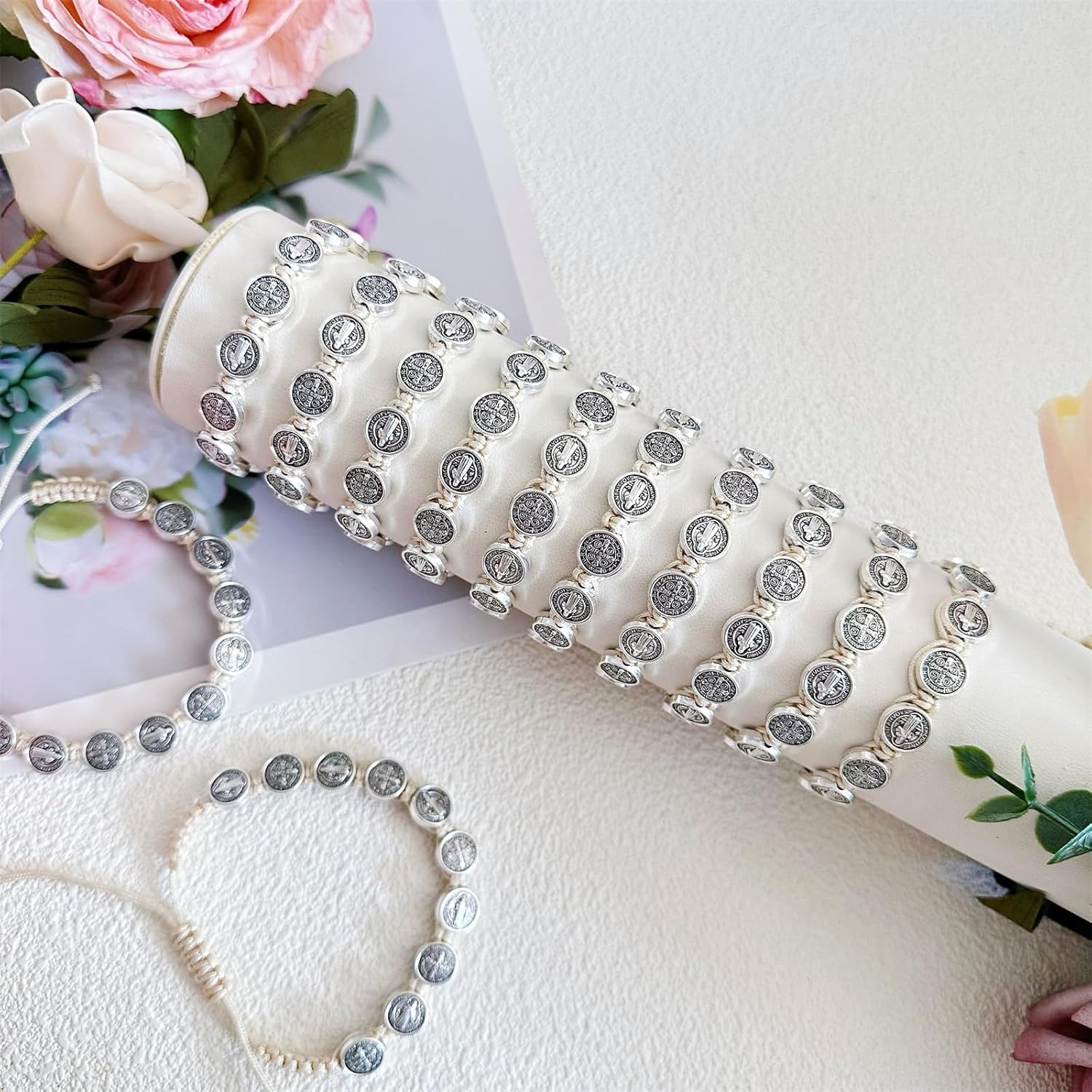 12pcs St Benedict Bracelets Nature Color String Saint Benedict Rosary Bracelet Medalla De San Benito Catholic Gift For Men Women - Image 3