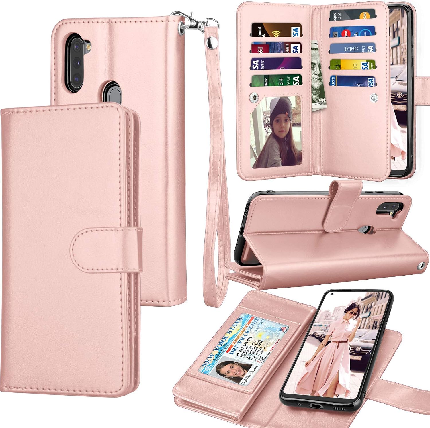 Tekcoo Galaxy A11 Case, Galaxy A11 Wallet Case, Luxury PU Leather Cash Credit Card Slots Holder Carrying Folio Flip Cover [Detachable Magnetic Hard Case] Kickstand for Samsung Galaxy A11 [Rose Gold]