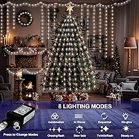 Vista 4 de Luces de Navidad de 262 pies, 800 luces LED para exteriores, alambre transparente para árbol de Navidad con 8 modos impermeables, tira de luces