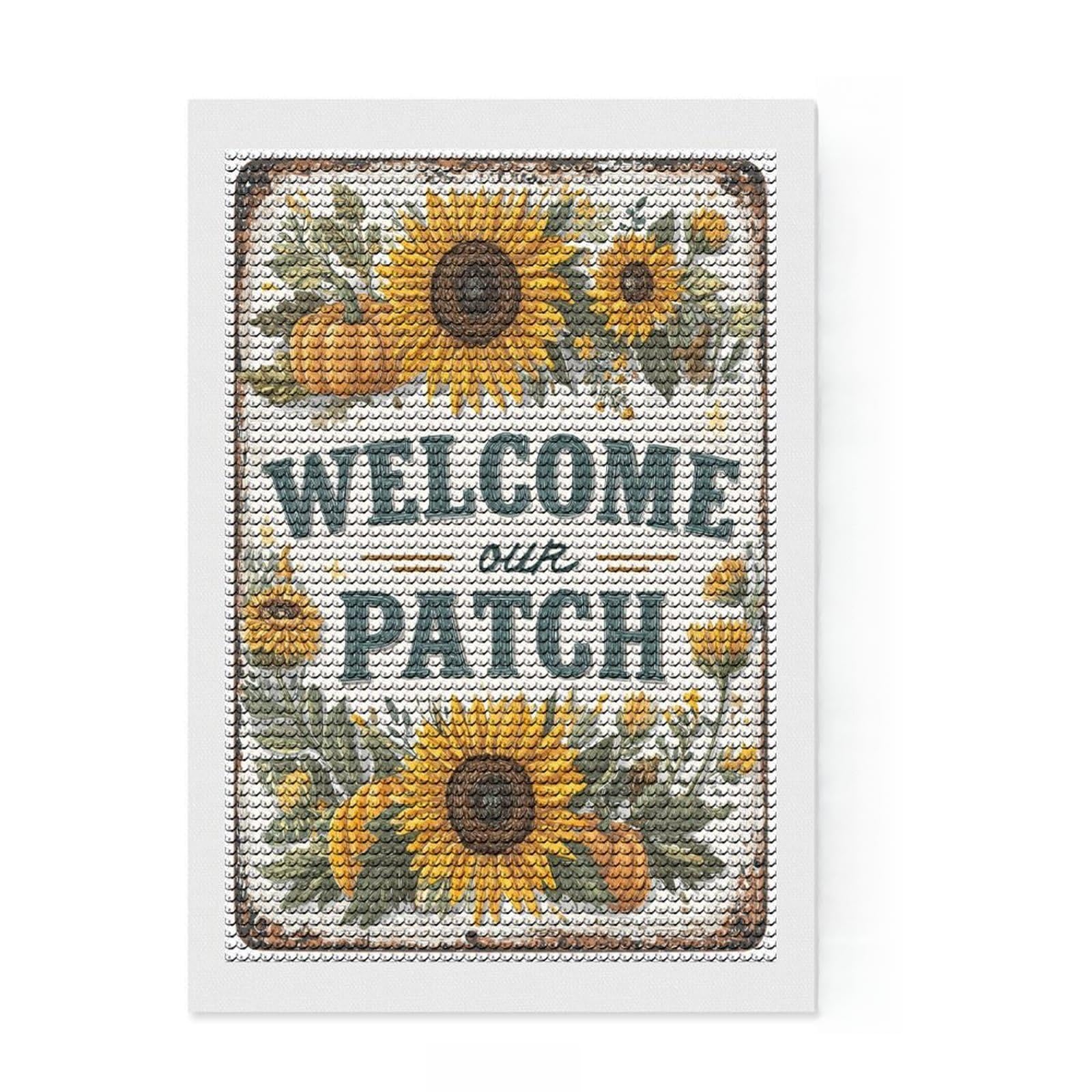 Junmoney Autumn Patch Welcome Round Drill Diamond Painting 8"x12", Neat Printed Canvas, Satisfying Creative Project, Fun Craft Experience