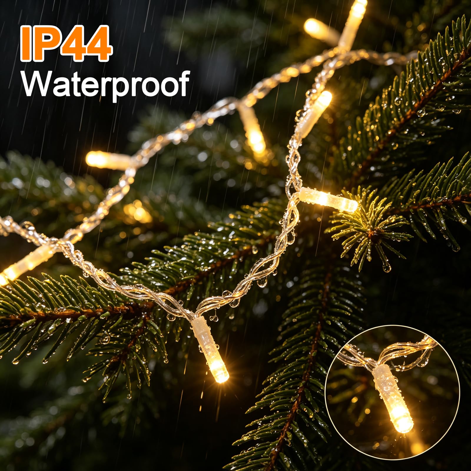 15M Eisregen Lichterkette Außen für Weihnachtsdeko, Warmweiß