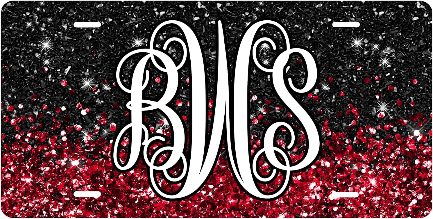 Black and Red Glitter (EFFECT) Personalized License Plate and Accessories,Personalized, Custom Car Tag, License Plate for women, Monogram (License Plate)