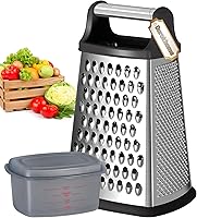 Vista 1 de Ourokhome Rallador de queso con asa, rallador de caja de acero inoxidable, triturador de verduras de cocina de 4 lados con recipiente para Negro
