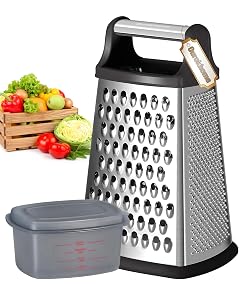 Ourokhome Cheese Grater with Handle Stainless Steel Box Grater 4 Side Kitchen Vegetable Shredder Slicer Zester with Container