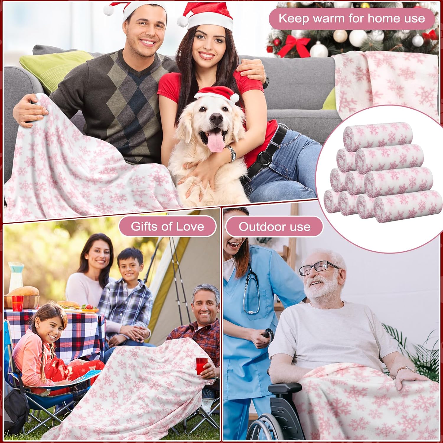 Preboun 24 Pack Bulk Christmas Soft Fleece Blankets 50 x 60 Inch Bulk Lightweight Warm Fleece Throw Blankets for Pet Bed Sofa Couch Office Wedding Gifts Travel (Pink Snowflake) - Image 5