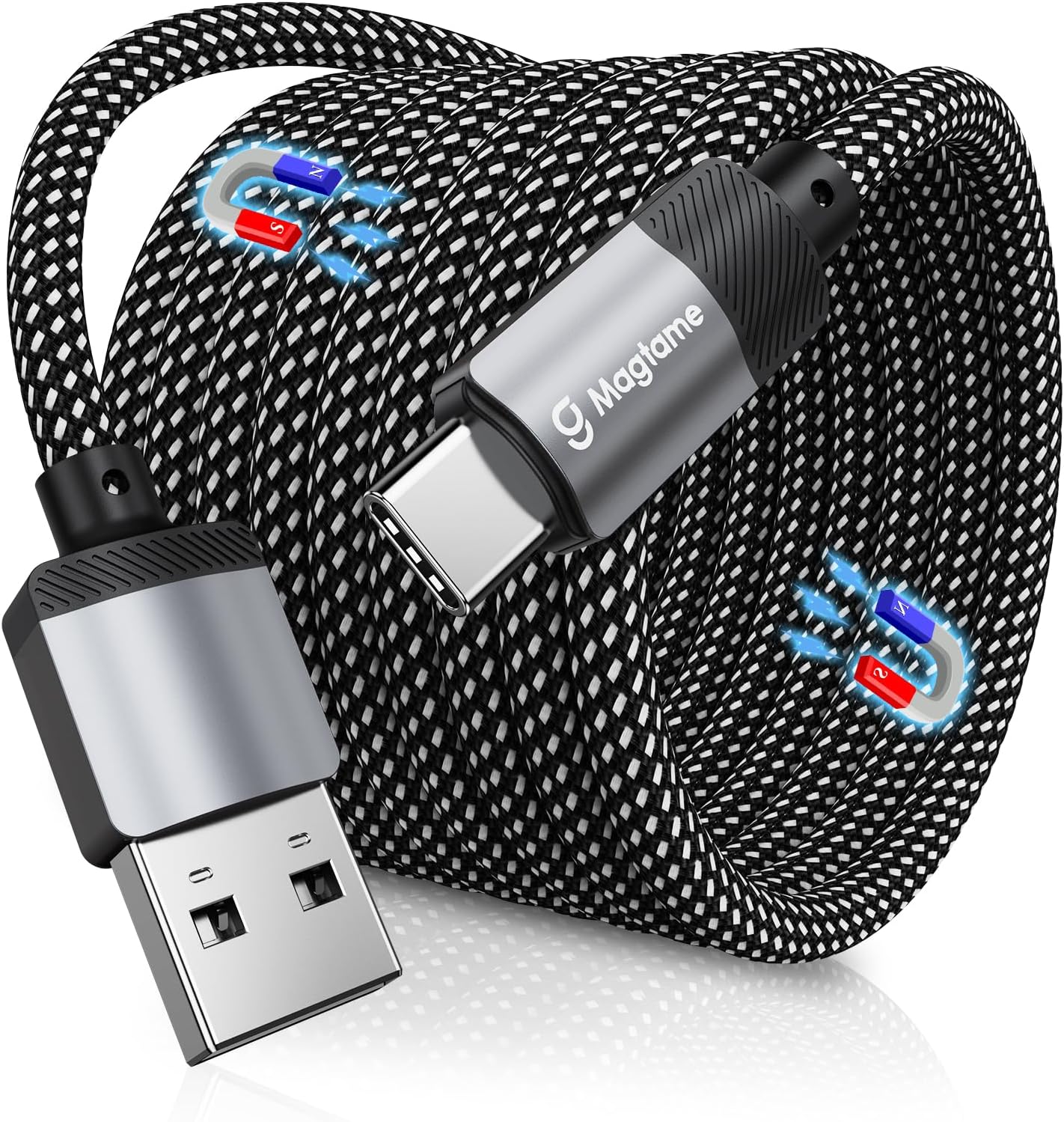 Magtame 150CM Magnetic USB A to USB C Cable - Nylon Braided Coiled Type C Fast Charging Cable for Samsung S23/S22, Pad, Original Design Patent Product