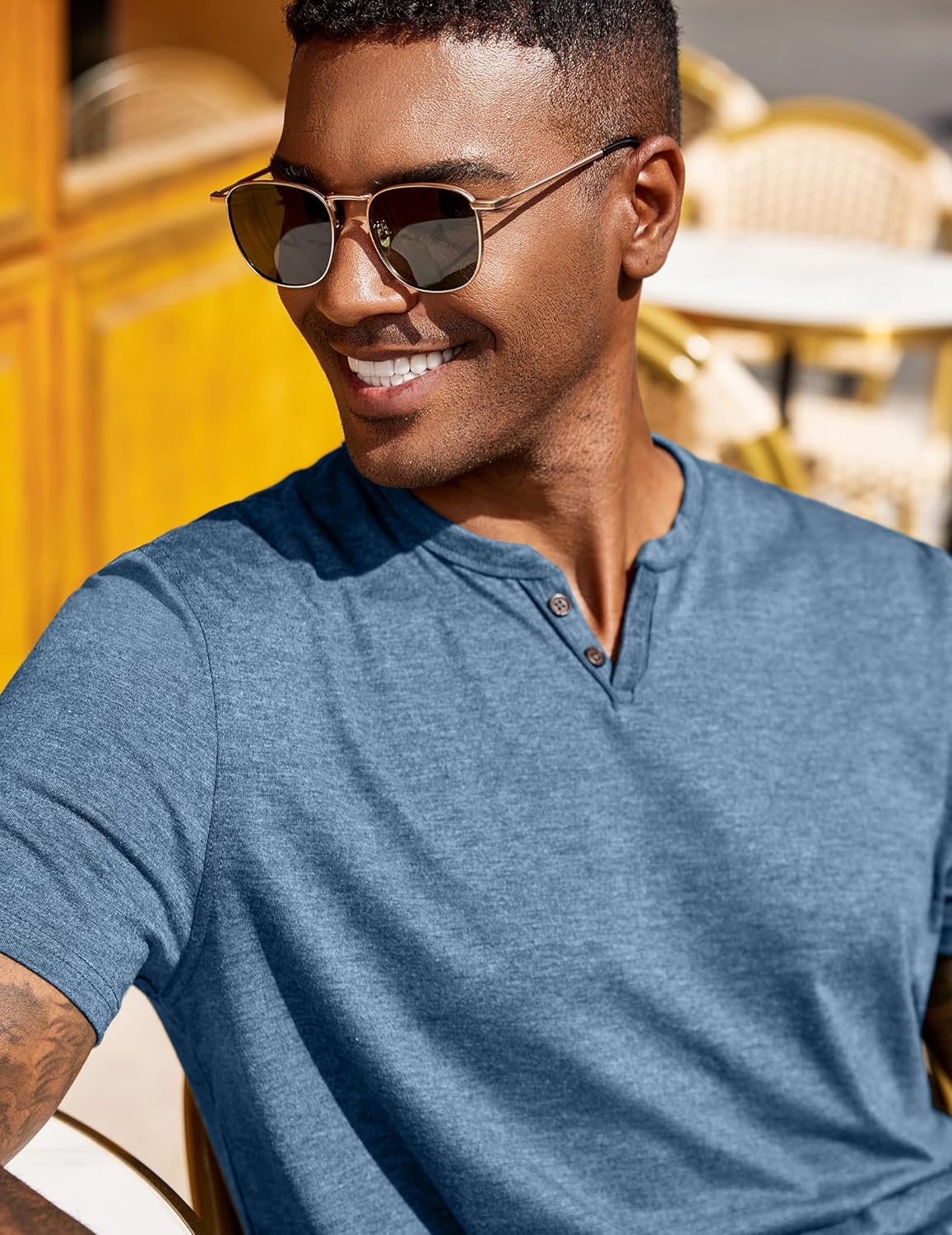 COOFANDY Men's Soft T Shirts Short Sleeve V Neck Casual T-Shirt Button Neck Tee Classic Plain Shirts - Image 4