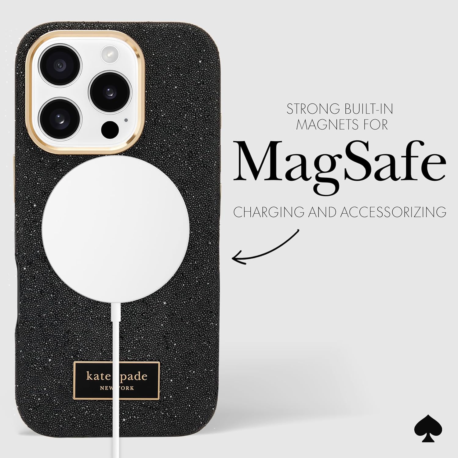 kate spade new york iPhone 16 Pro Case - Compatible with MagSafe - Designer Phone Case - Crystal Pave Nightfall - Image 6