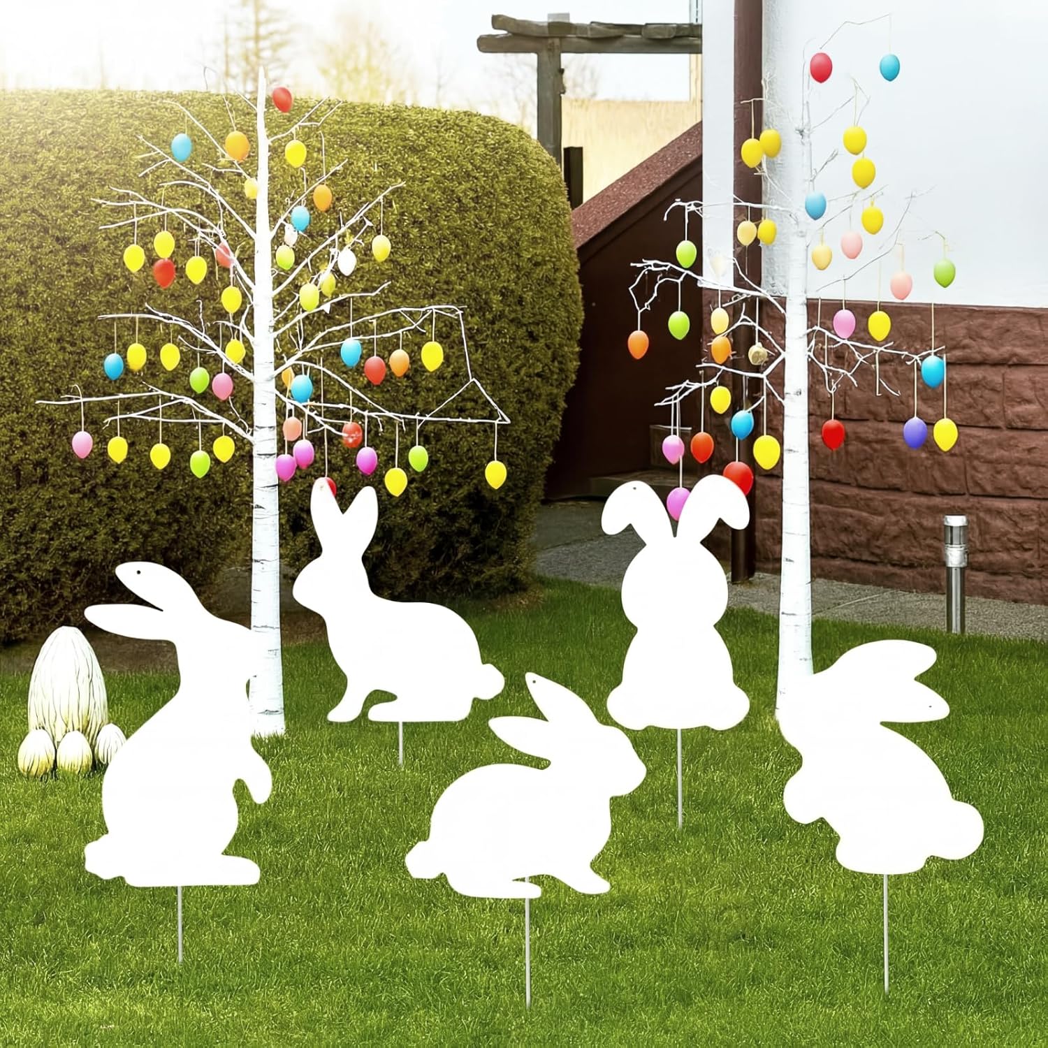 5 Pcs Metal Easter Yard Decorations Outdoor Easter Bunny Yard Signs with Stakes Cute Spring Rabbit Decorative Lawn Signs for Indoor Outdoor Garden Pathway Walkway Spring Holiday Party Decor