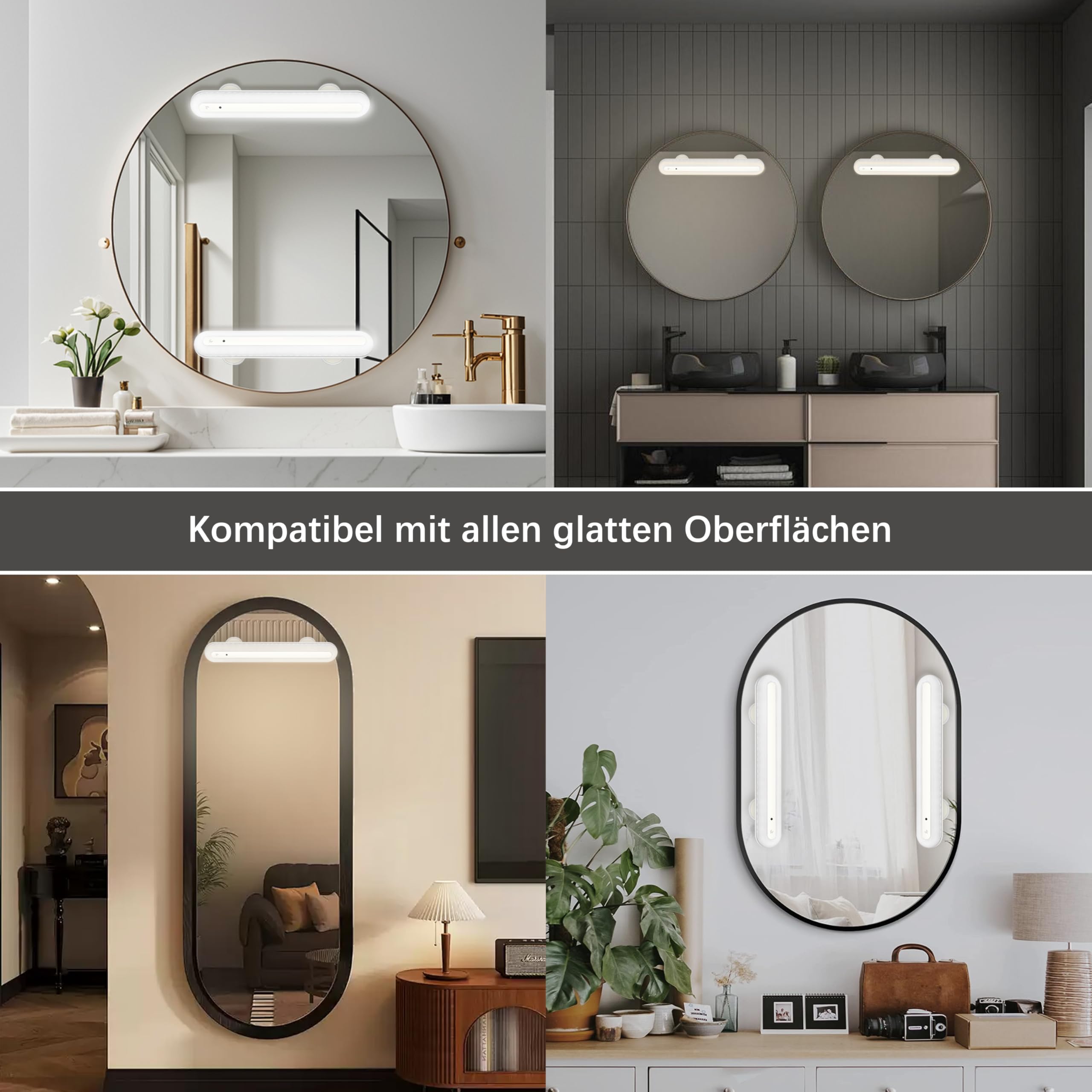 LED Schminktisch Dimmbar, 4000mAh Wiederaufladbar LED Spiegelleuchte Bad mit Fernbedienung, Kabellos Mirror Licht, Abnehmbare Magnet 360°Drehung Spiegellampe, Make-up Lampe, Weiss-2 Stück