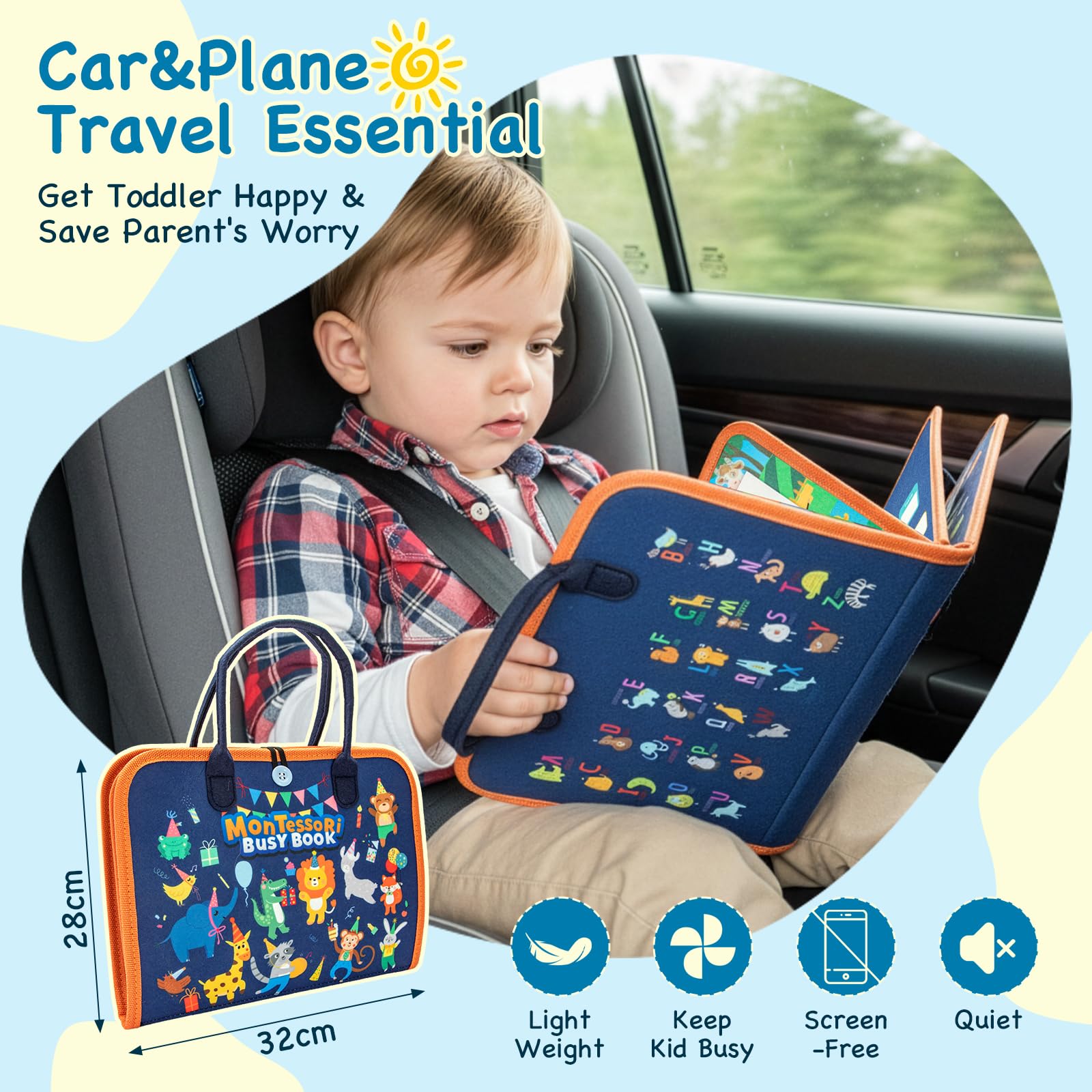 Busy Board Montessori Spielzeug ab 1 Jahr, Busy Book Kinderspielzeug ab 1 2 3 Jahre, Baby Geschenk Spielzeug ab 1 2 3 Jahre, Ostergeschenke Kinder (Blau)