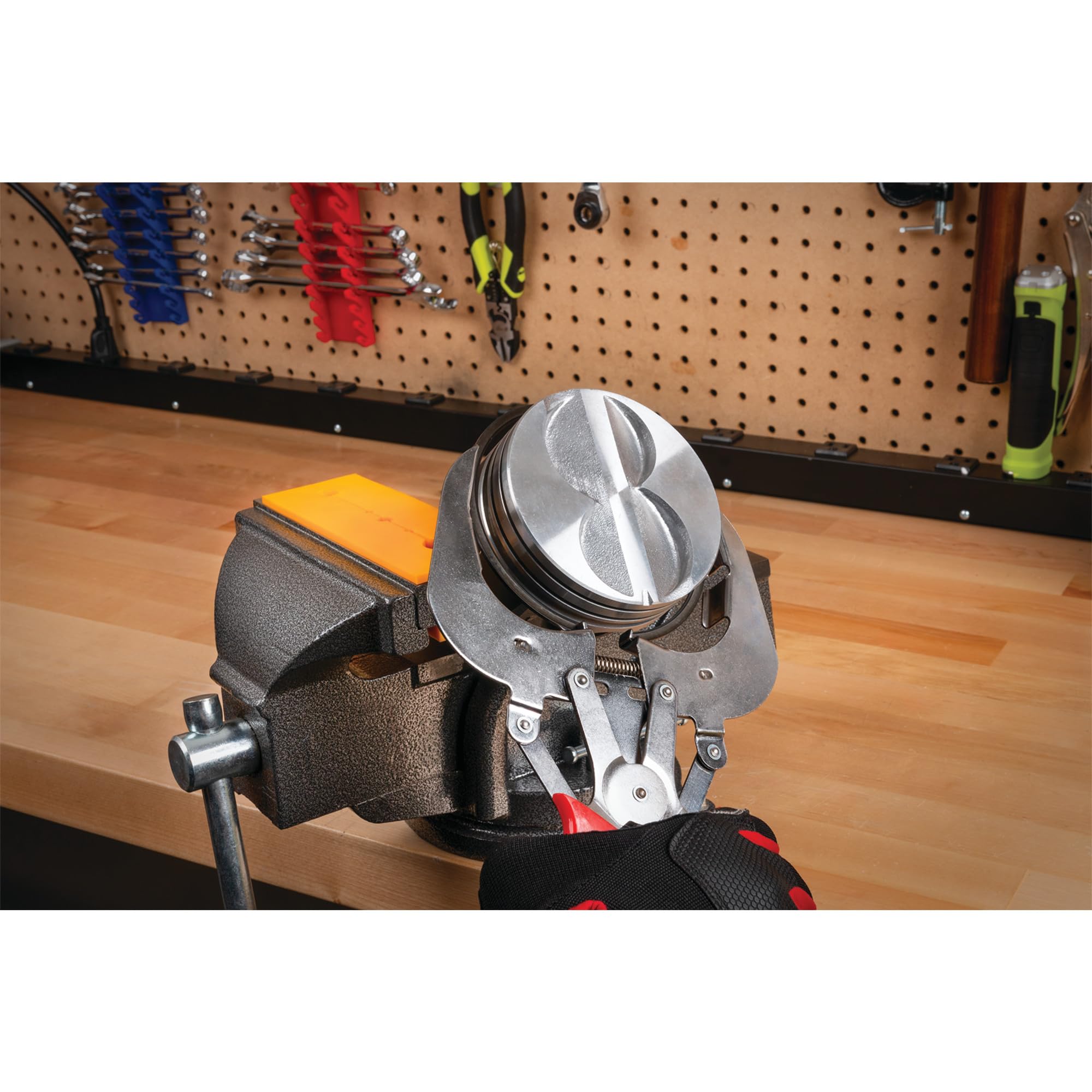 Performance Tool W80598 - Alicates de anillo de pistón de 4 pulgadas, acero de aleación, agarre acolchado de plástico, herramienta de revisión del motor, rojo