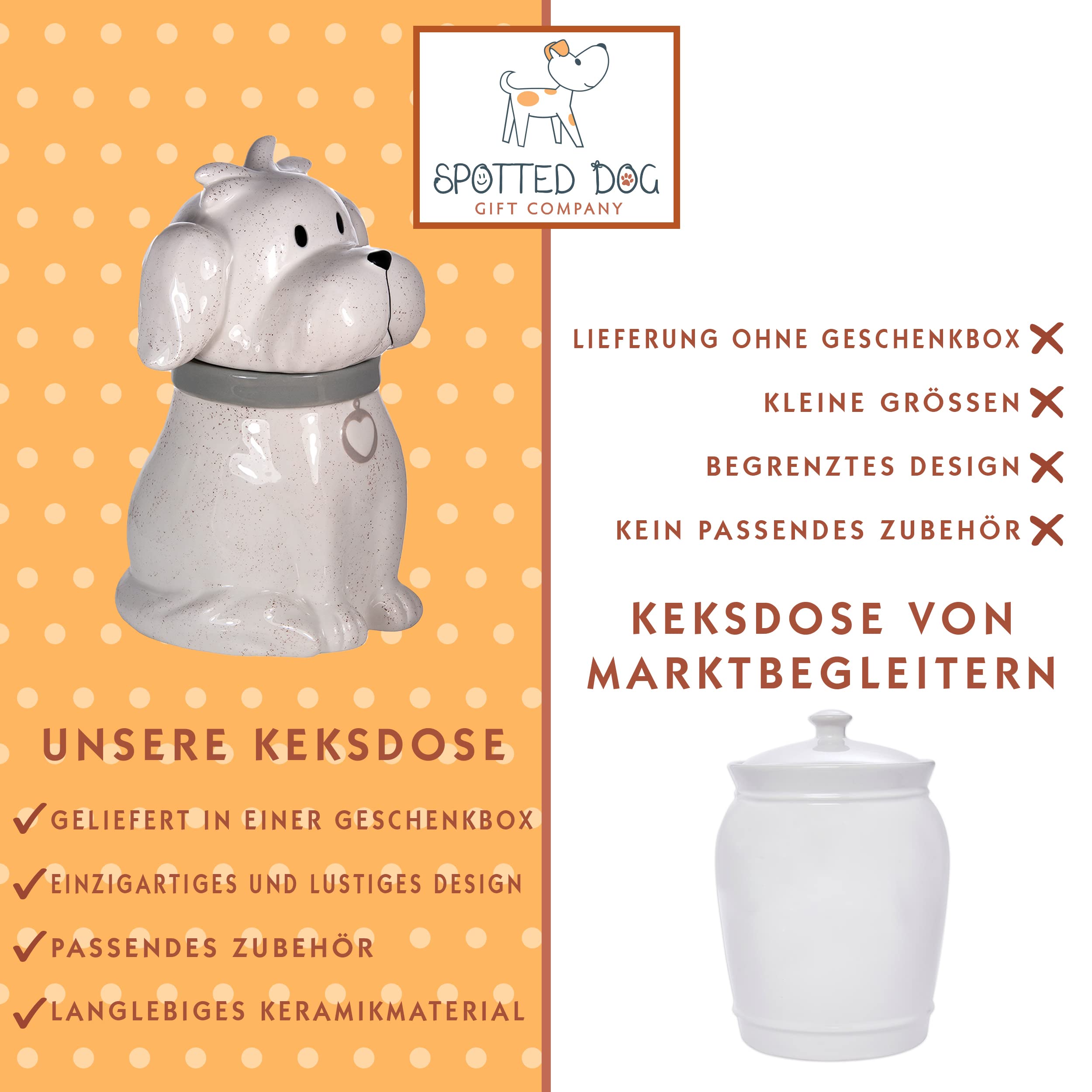 SPOTTED DOG GIFT COMPANY Keksdose Keramik, Vorratsdose mit Deckel, Hunde Cookie Jar für Kekse, Hundeform Leckerli Dose, Geschenke für Hundebesitzer Hundeliebhaber Frauen Männer (Braun)