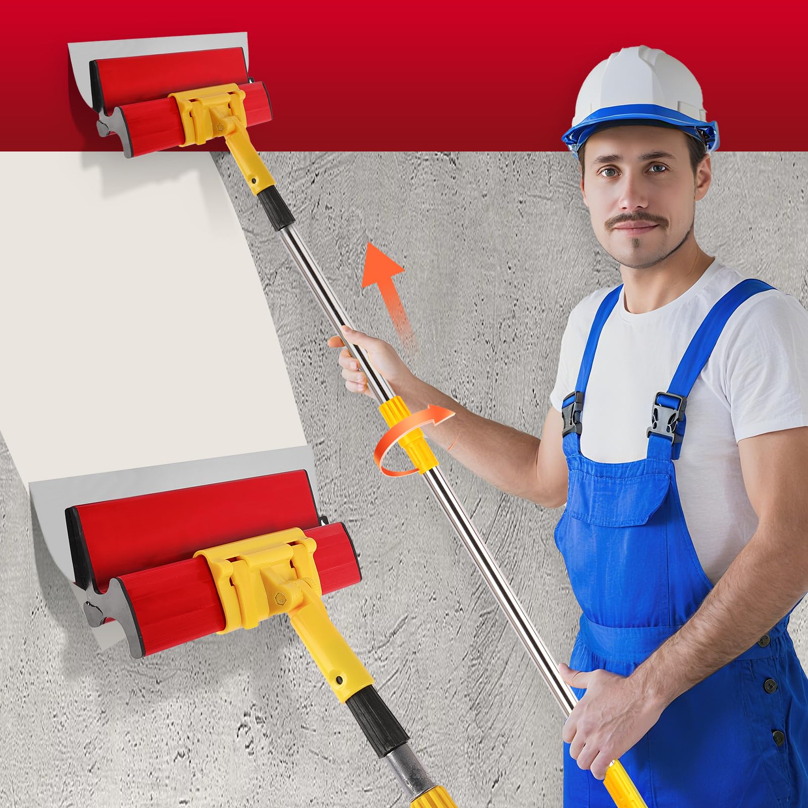11Pcs Spatule Enduit, Jeu De Grattoirs Professionnels Avec Manche Télescopique/Boîte de Rangement, Grattoirs en Acier Inoxydable Parfaitement Lisses 25/40/60/80 CM, pour Ciment Et Béton, Construction